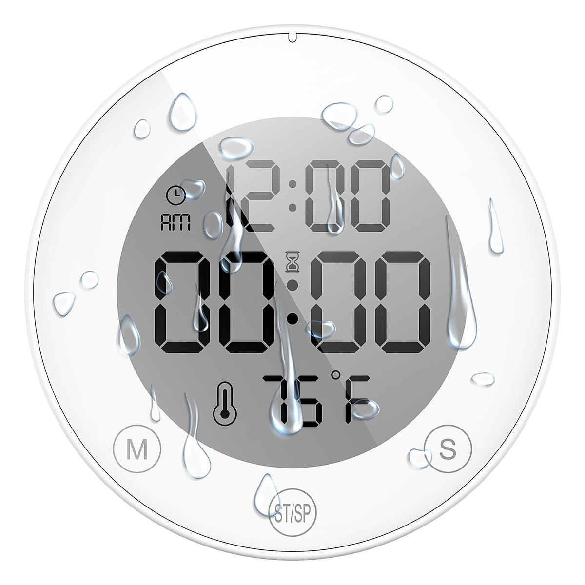 KADAMS Shower Timer Clock Waterproof Bathroom Timer – Digital Wall Clock with Countup Countdown, Magnetic Kitchen ClockTimer with Temperature, Suction Cup Kids Shower Spa Cook Bath (3.54, Pearl White)