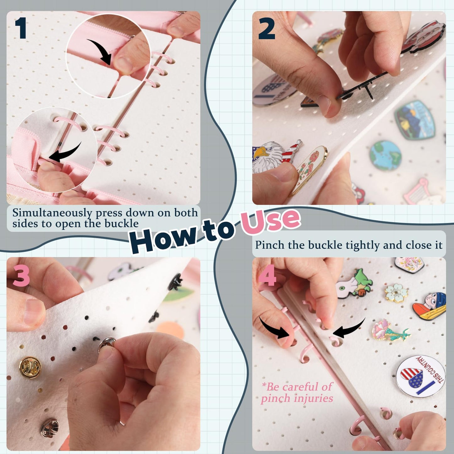 Extra Thick Pin Binder for Collectors A5 Enamel Pin Book Felt Display Boards & Protect Pages Brooch Pin Collector Bag Loose Leaf Pin Trading Binder Travel Trading Pin Holder Pin Storage Organizer Pink