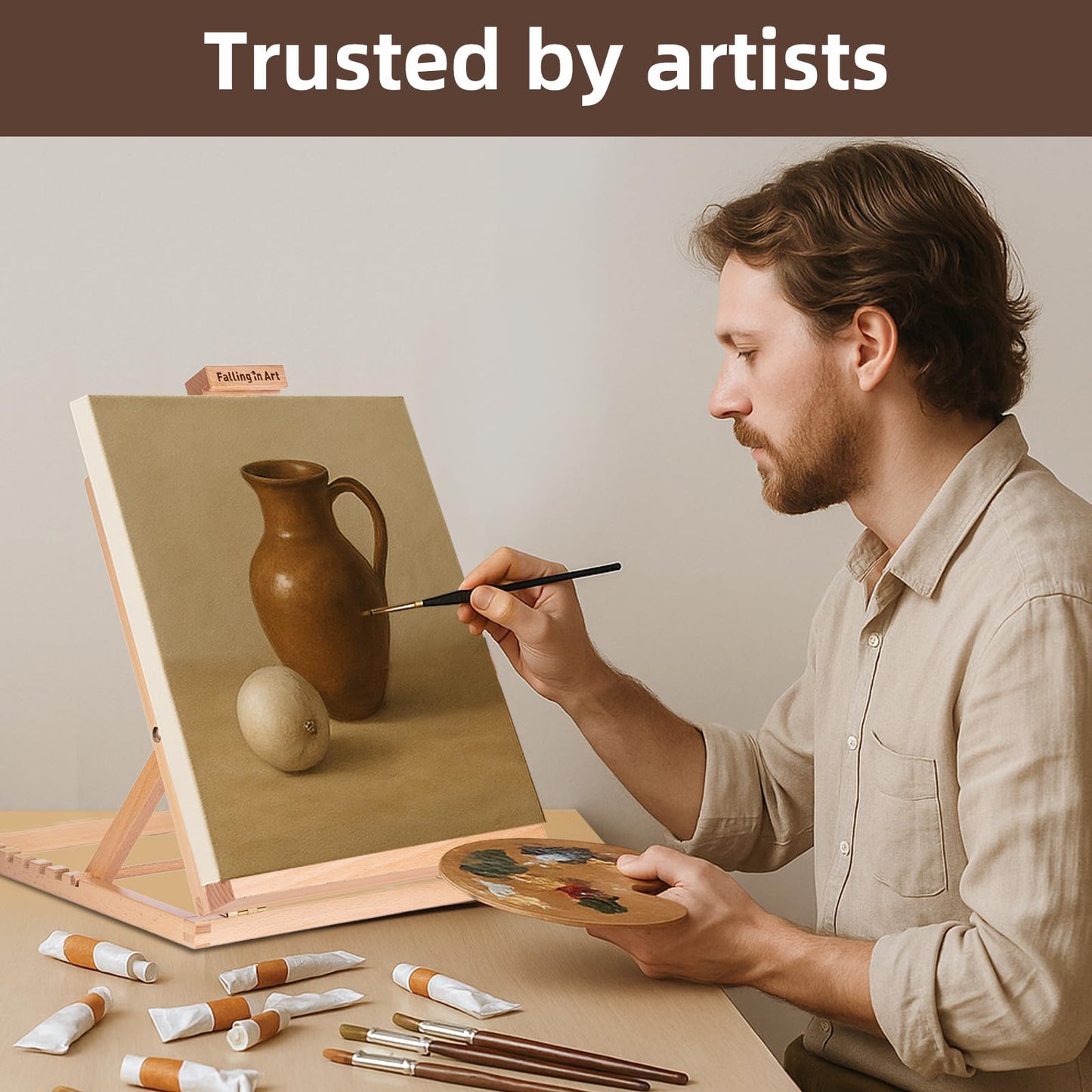Falling in Art Heavy-Duty H-Frame Tabletop Easel for Painting, Adjustable Beechwood Desktop Easel, Portable Canvas Stand for Adults, Beginners and Artists