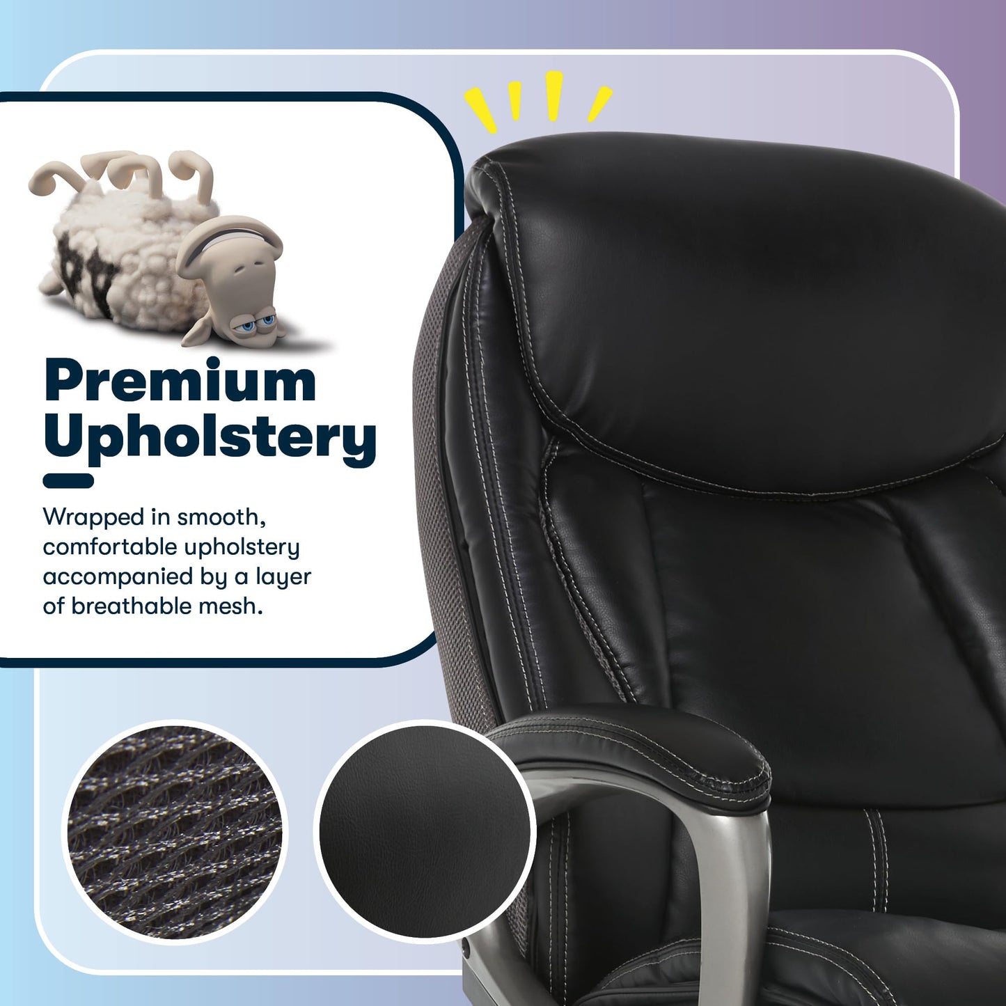Serta Lautner Executive Home Office Desk Chair, Ergonomic High-Back with Adjustable Lumbar & Body Pillows, SmartLayers and ComfortCoils Technology, Mesh and Bonded Leather, Black/ Gray