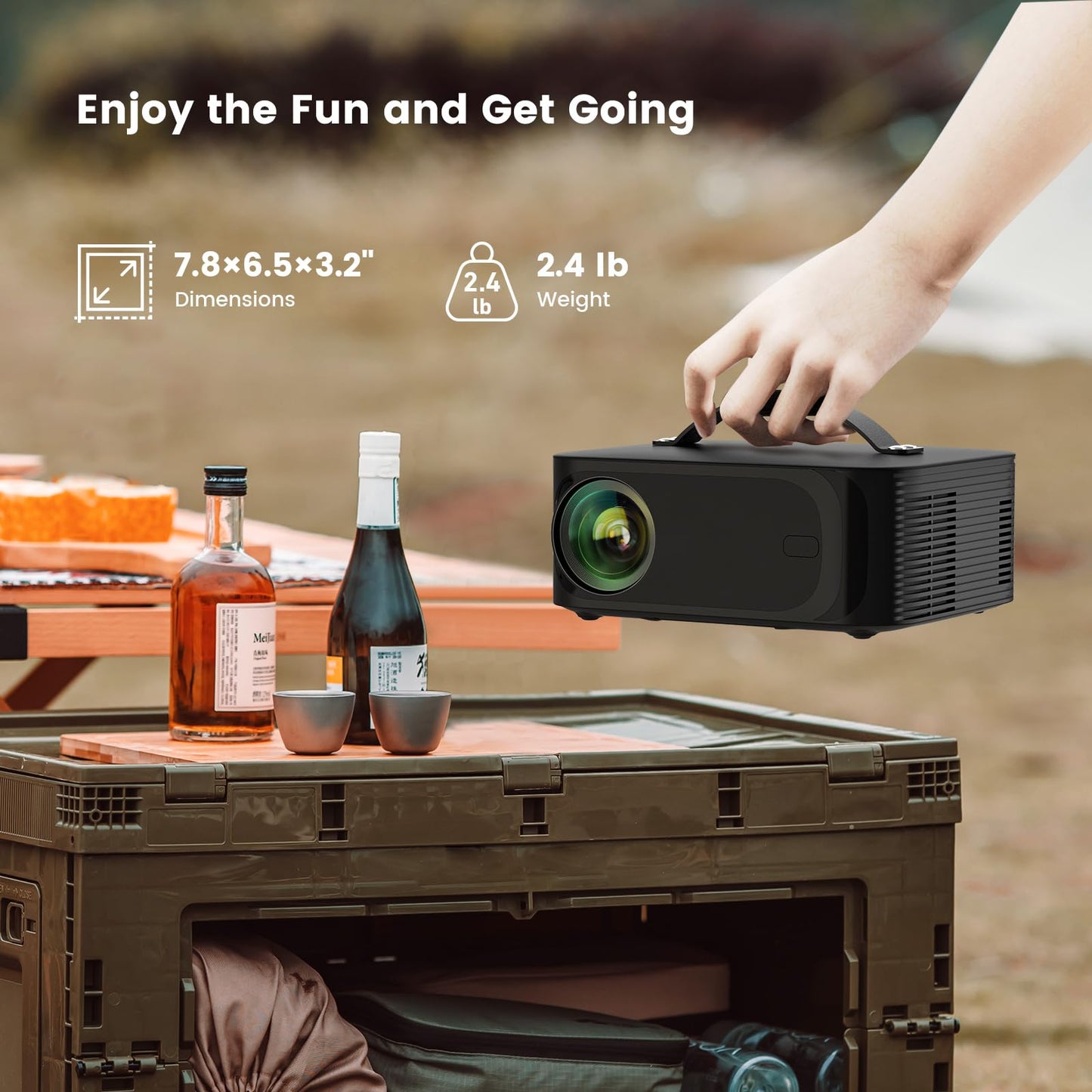 [Official Licensed APPs] Outdoor-Projector-4K with Wifi6 and Bluetooth, Smart TV OS & DoIby Audio, Portable Projector with YouTube/PrimeVideo, ONOAYO 1080P Proyector with 300'' Display