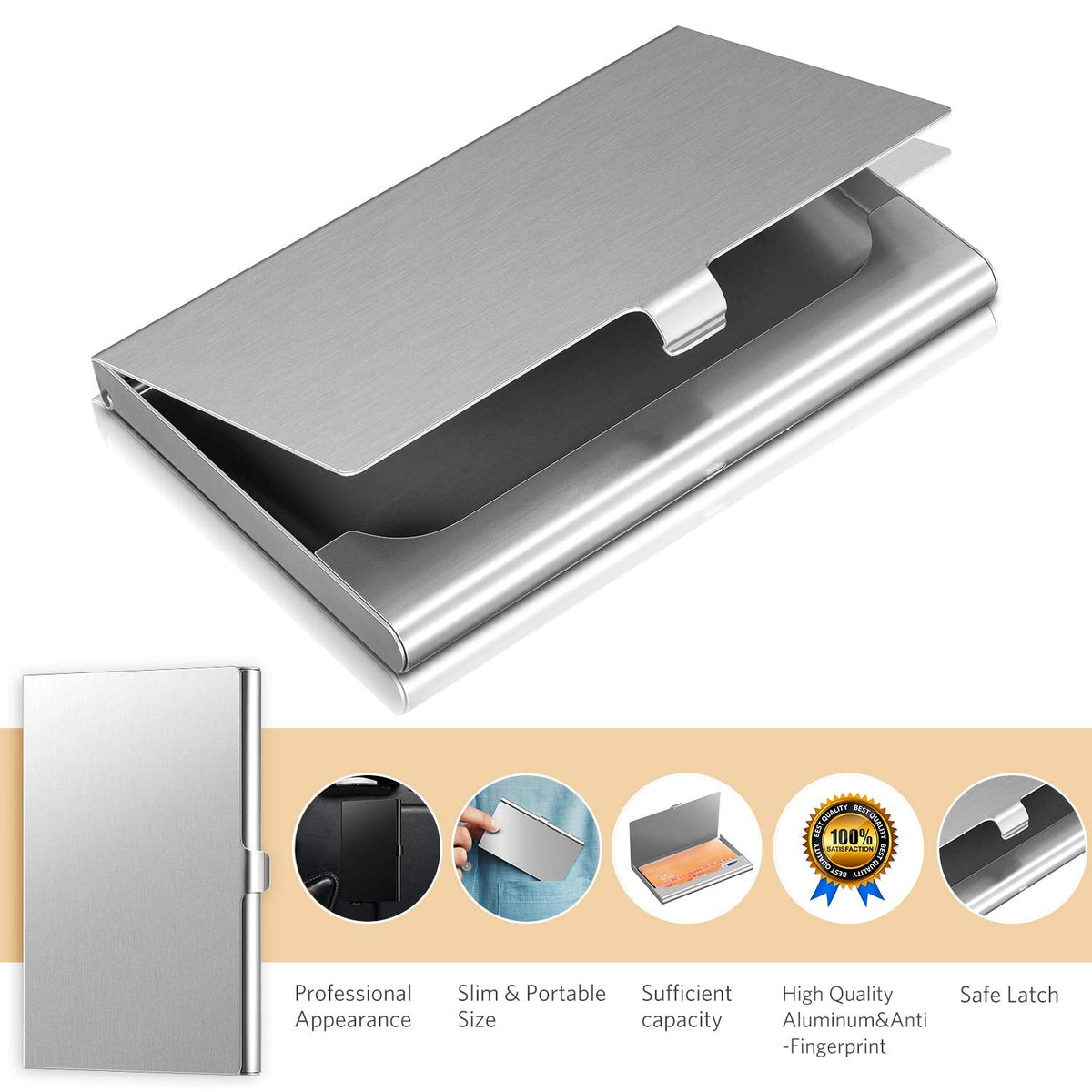 Leinuosen 10 Pack Business Name Card Holder Case Aluminum Business Name Card Carrier Mental Credit Case Wallet Professional Stainless Steel Pocket for Men & Women,2.36 x 3.66 Inch,9 Colors Available