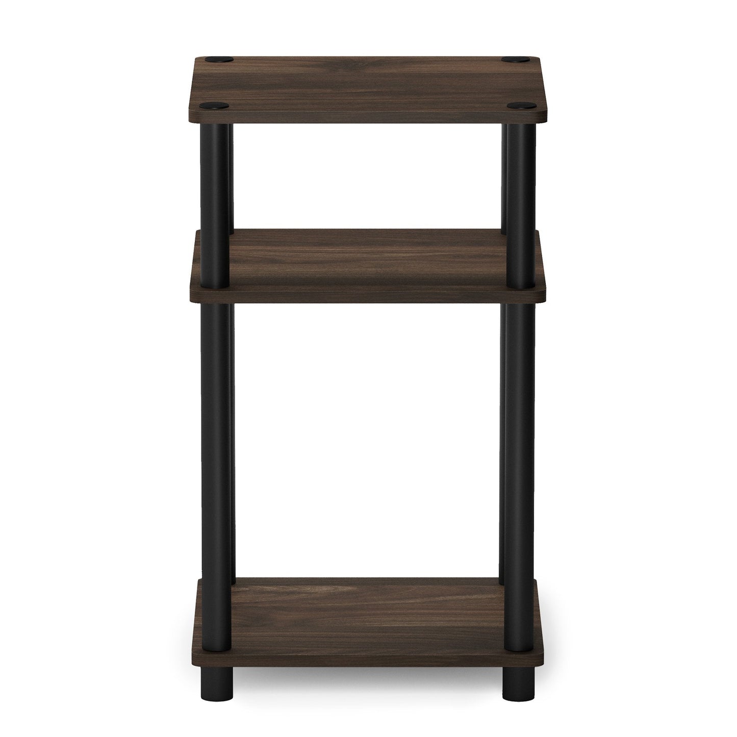 Furinno Just 3-Tier Turn-N-Tube End Table / Side Table / Night Stand / Bedside Table with Plastic Poles, 2-Pack, Columbia Walnut/Black