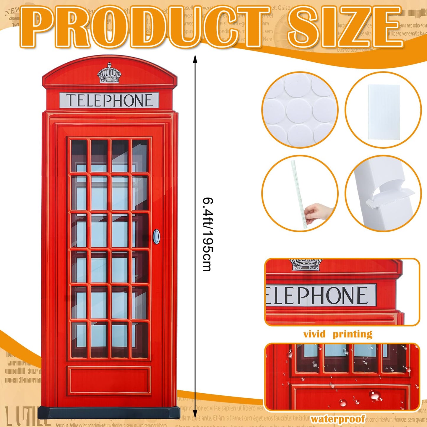 Beeveer 6.4 ft Telephone Booth Cardboard Stand up Life Size British London Theme Party Decoration English Stand-up Prop for Birthday Britain Theme Party Event Decor