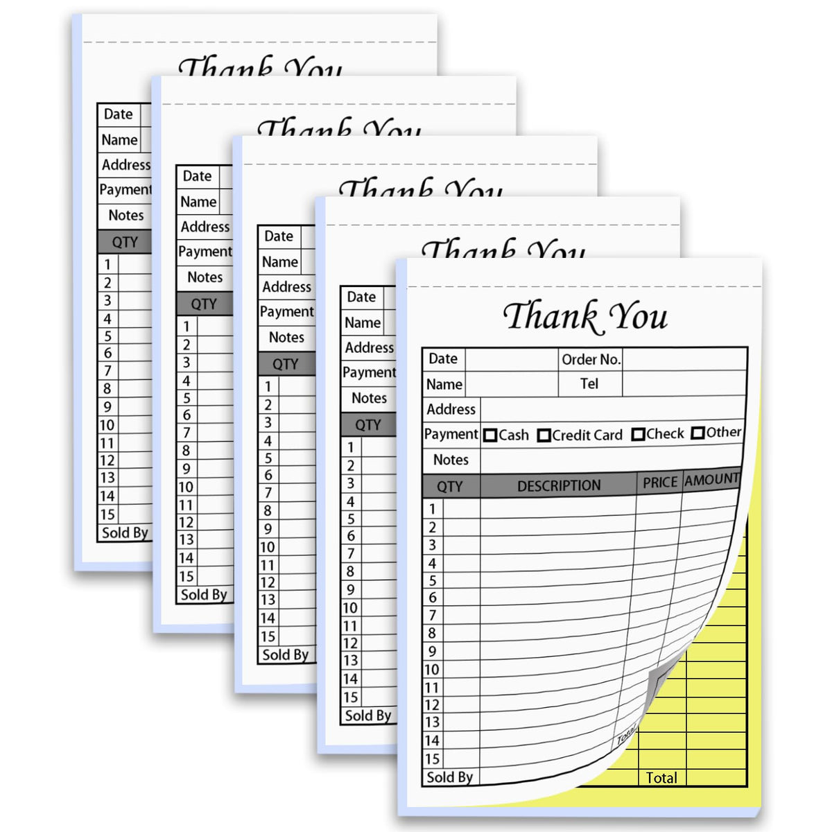 XUEJITECH 250 Sets Thank You Receipt Book with Carbonless Copies, 5.5 x 8.5 in Invoice Receipt Book for Small Business - White/Yellow