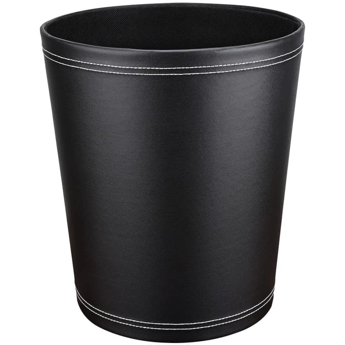 GORESE Pu Leather Trash Can, 2.6 Gallon Black Bathroom Trash Can, Small Office Garbage Can Wastebasket for Bedroom, Kitchen, Round Trash Bin Decorative Under-Sink/Desk/Home Easy to Clean