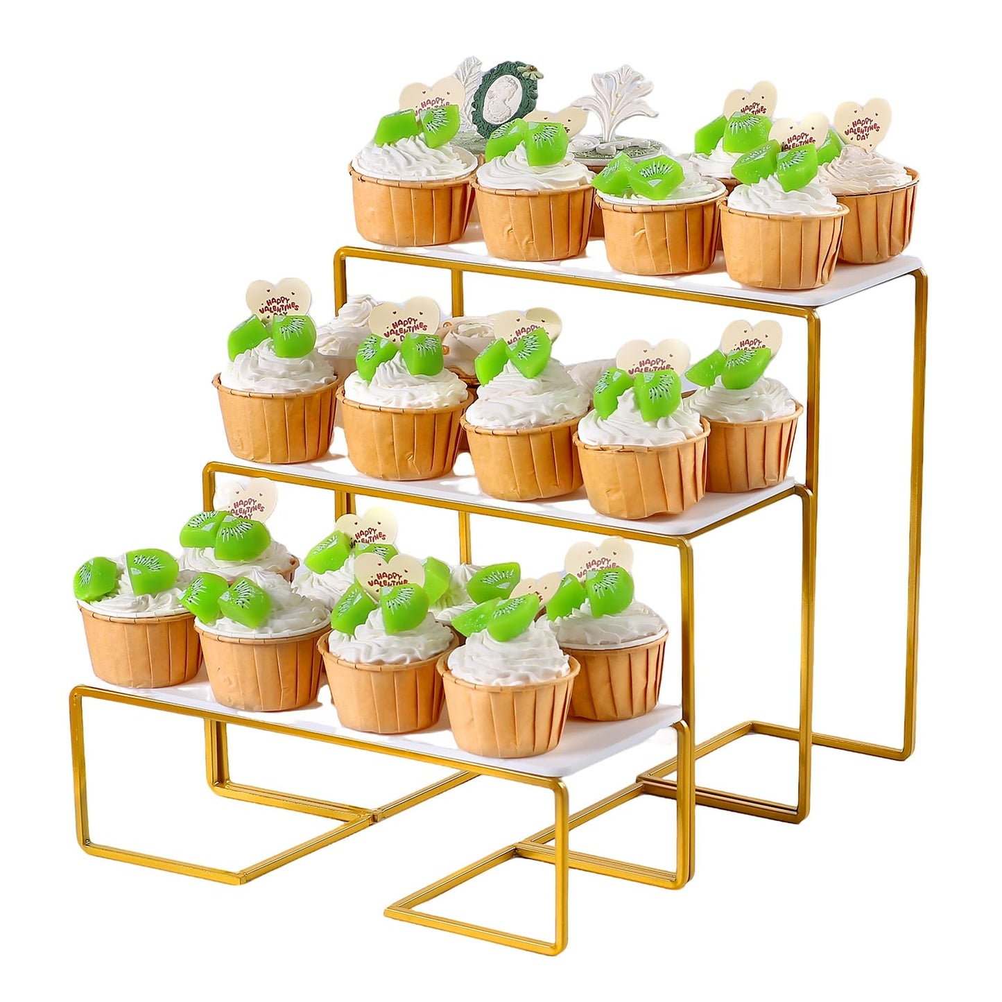 AIJIDIWO 12 Inch 3 Tier Serving Stand Polypropylene Serving Platter Tier Serving Trays with Collapsible Sturdier Rack, Serving Dishes and Platters for Thanksgiving, Christmas, Entertaining, Gold,