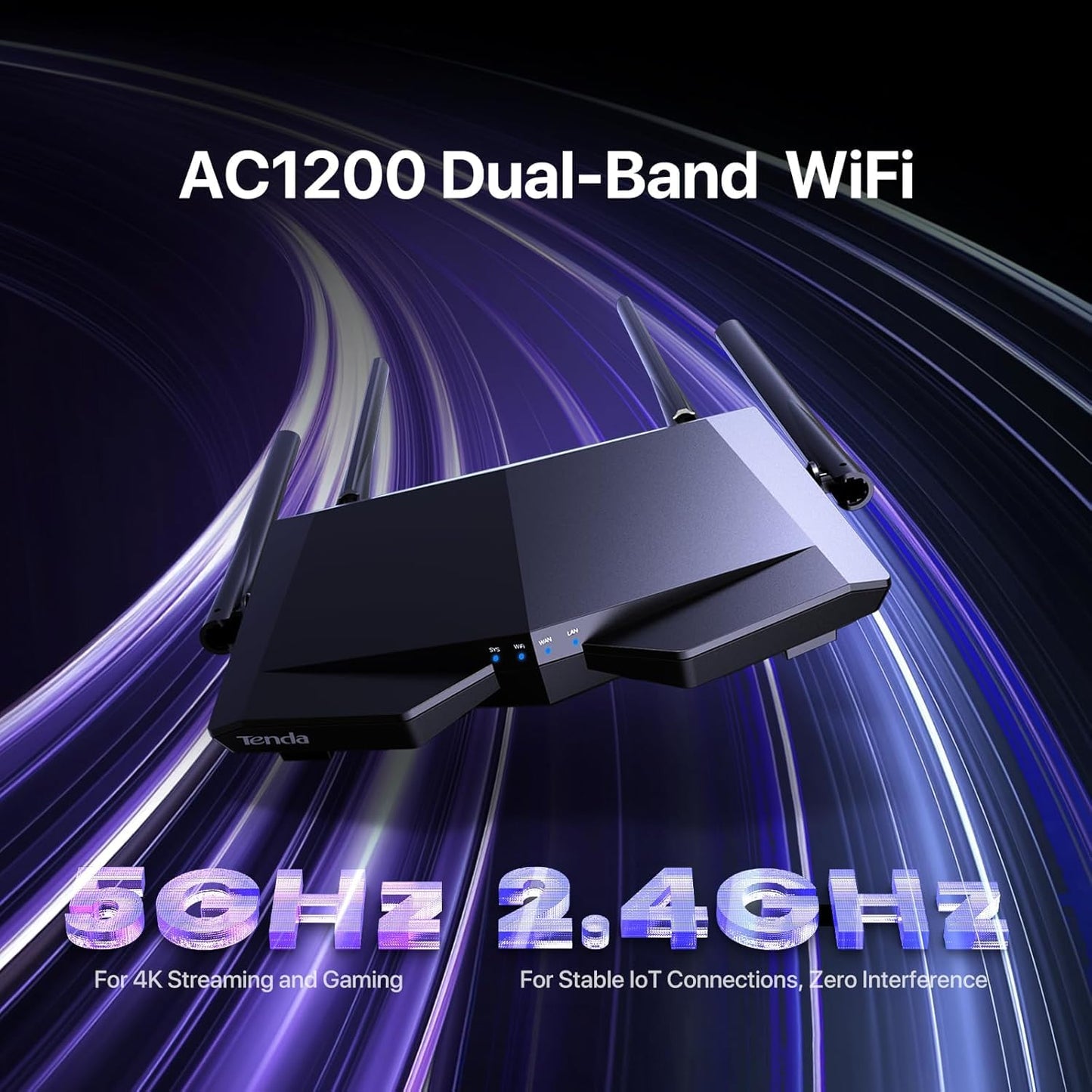Tenda AC1200 Smart WiFi Router, High Speed Dual Band Wireless Internet Router with Smart APP, 4 x 100 Mbps Fast Ethernet Ports, Supports Guest WiFi, Access Point Mode, IPv6 and Parental Controls(AC6)