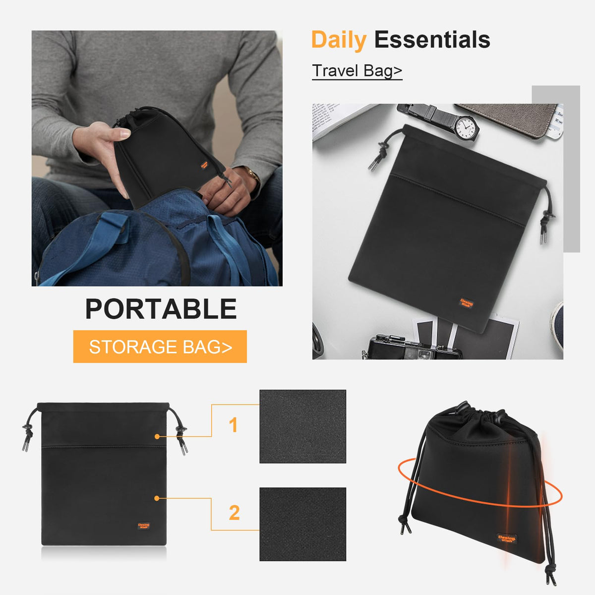 Desing Wish Lightweight Headphone Storage Bag, Portable Headset Carrying Pouch Headphone Case Bag Soft Travel Pouch for Over-Ear Headphones/Gaming Headsets/Neckband Earbuds (Large Black)