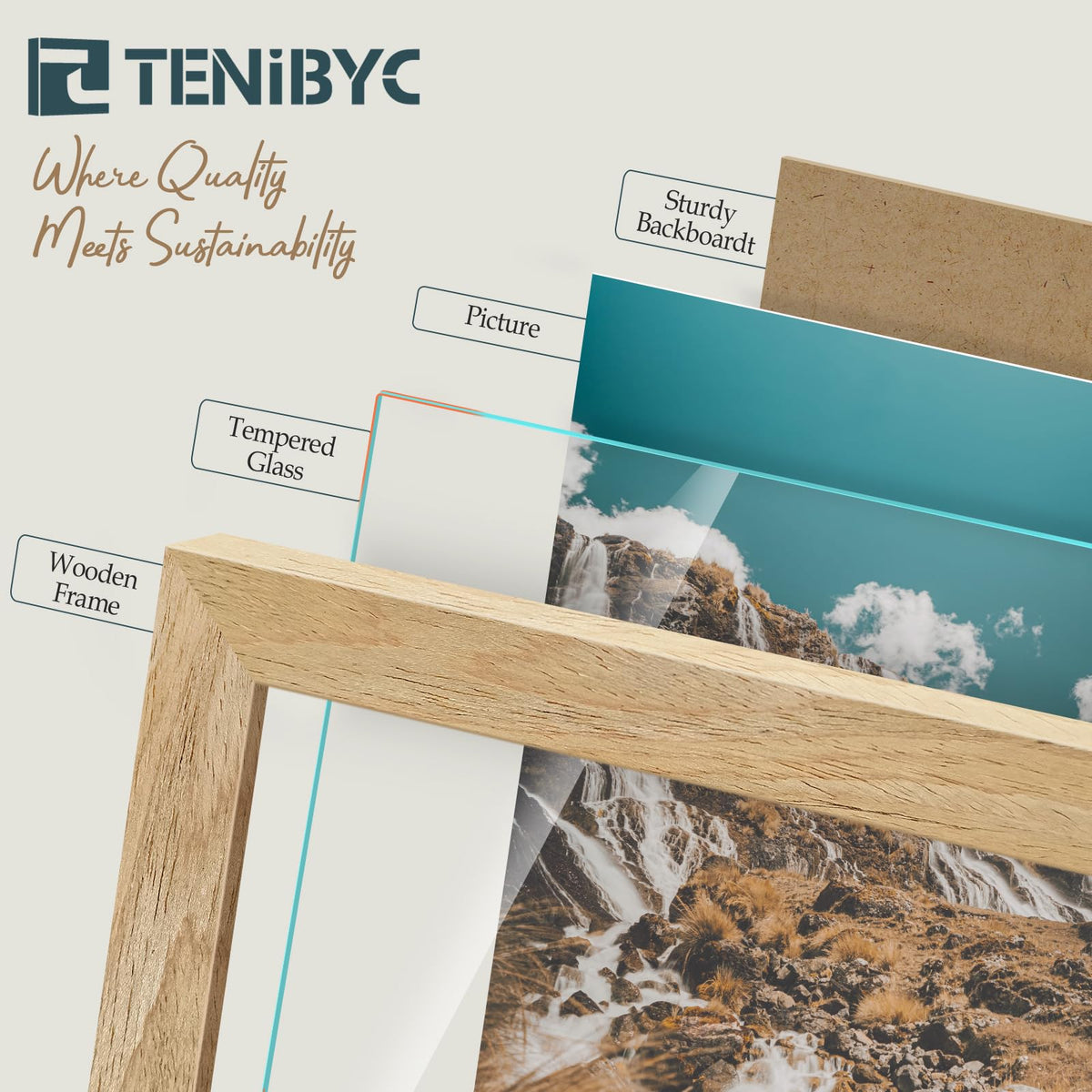 TENIBYC 12x18 Frame - 4 Pack, Natural Textured Wooden Poster Frame, HD Tempered Glass, Wall Hanging Decor for Room, Office, Gallery, Studio, and Hallway