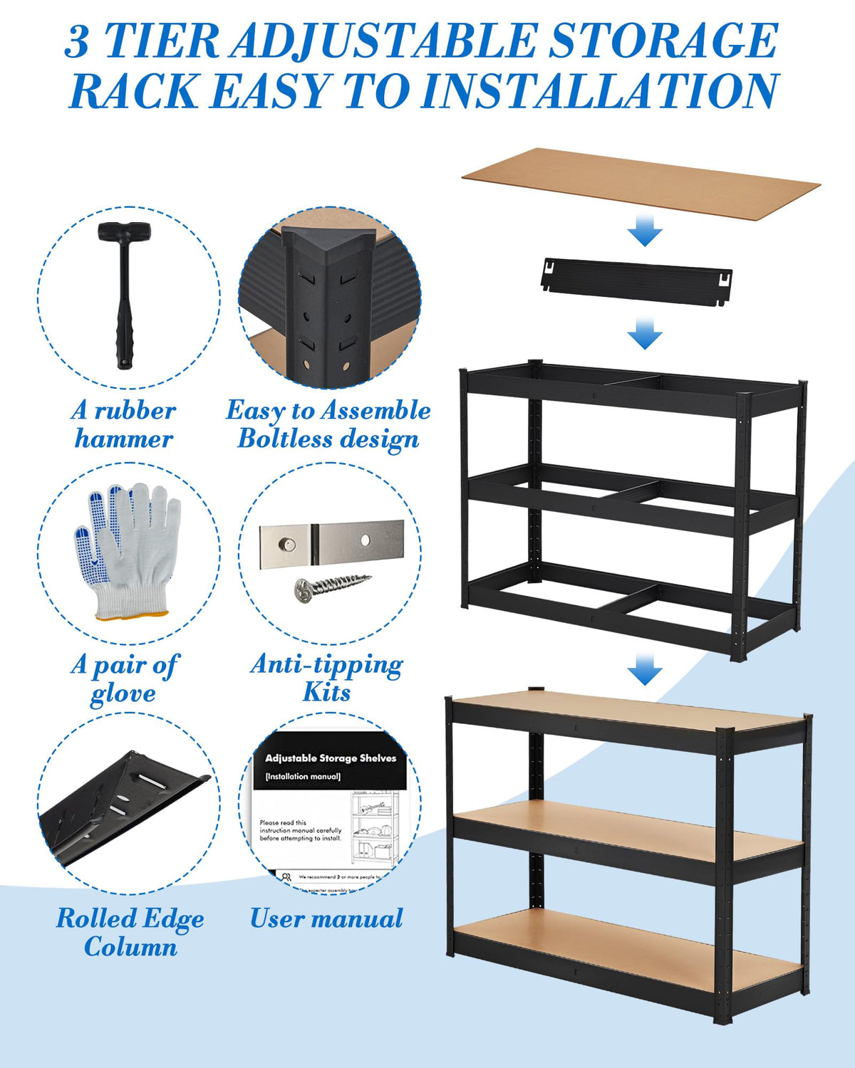 Garage Metal Storage Shelving Units,Heavy Duty Garage Shelving Adjustable Garage Shelves,5-Tier Shelving Units,Loads 2500 LBS,Storage Utility Racks for Warehouse,Pantry, Basement