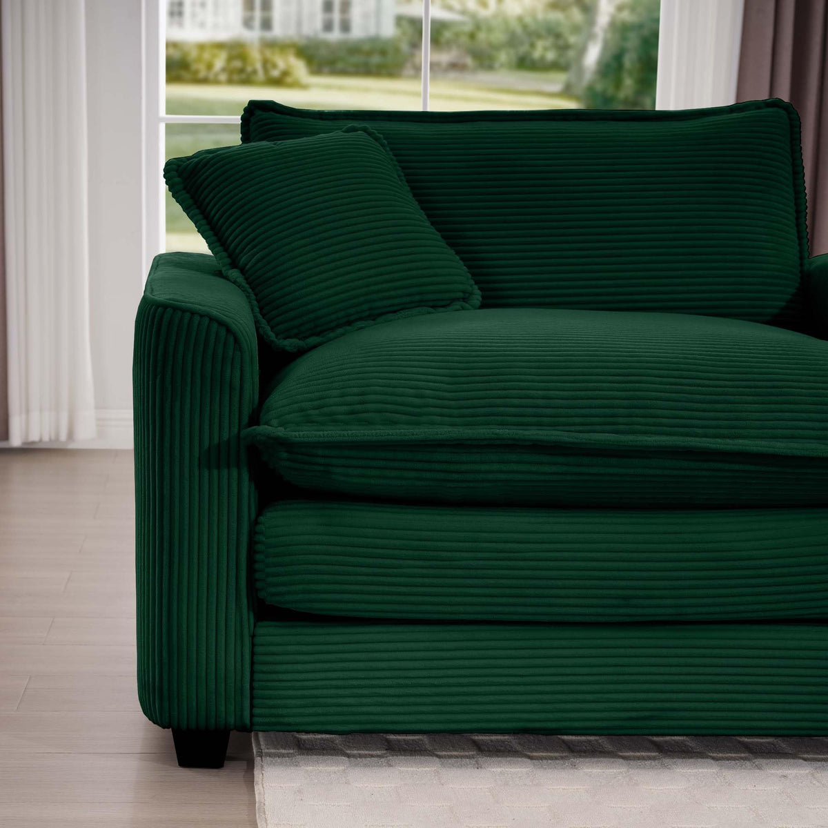 KEIKI 2-Piece Sofa Set with 2 Oversized Corduroy Loveseat Sofa, Upholstered Modern 4-Seater Corner Couch Set with 8 Pillow, High-Density Foam Cushions, Removable Armrests, for Living Room, Green