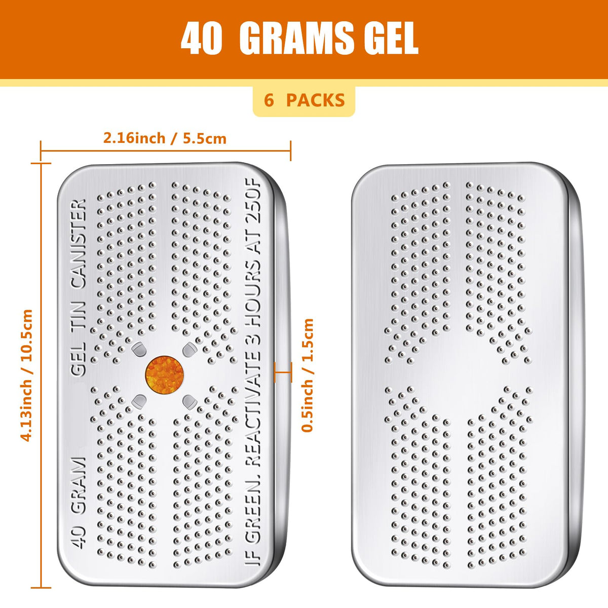 6 Pack 40 Gram Silica Gel Canister Dehumidifier Desiccant Orange to Green Reusable Indicating Desiccant Moisture Absorber for Car Closet Cabinet Bag Storage Box(6 Boxes)