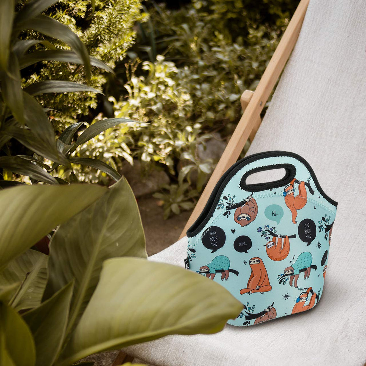 CM Soft Neoprene Tote Picnic Bag Lunch Container Box Organizer for Outdoor Travel (Sloth Pattern)