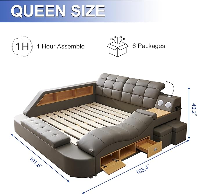 AF ARTISAN FURNITURE Queen Size Smart Multifuncional Bed Frame