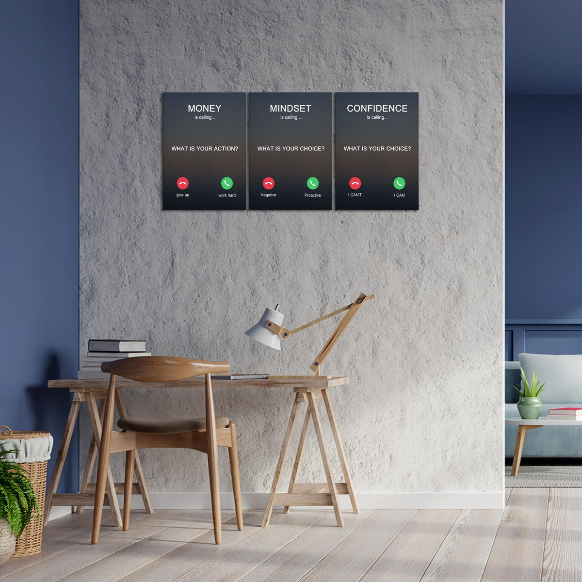 KAWAHONE 3PCS Motivational Canvas Wall Art, Positive Affirmation Poster -Money is calling Mindset Confidence -Inspirational Quotes Posters for Home Office Workplace Ready to Hang