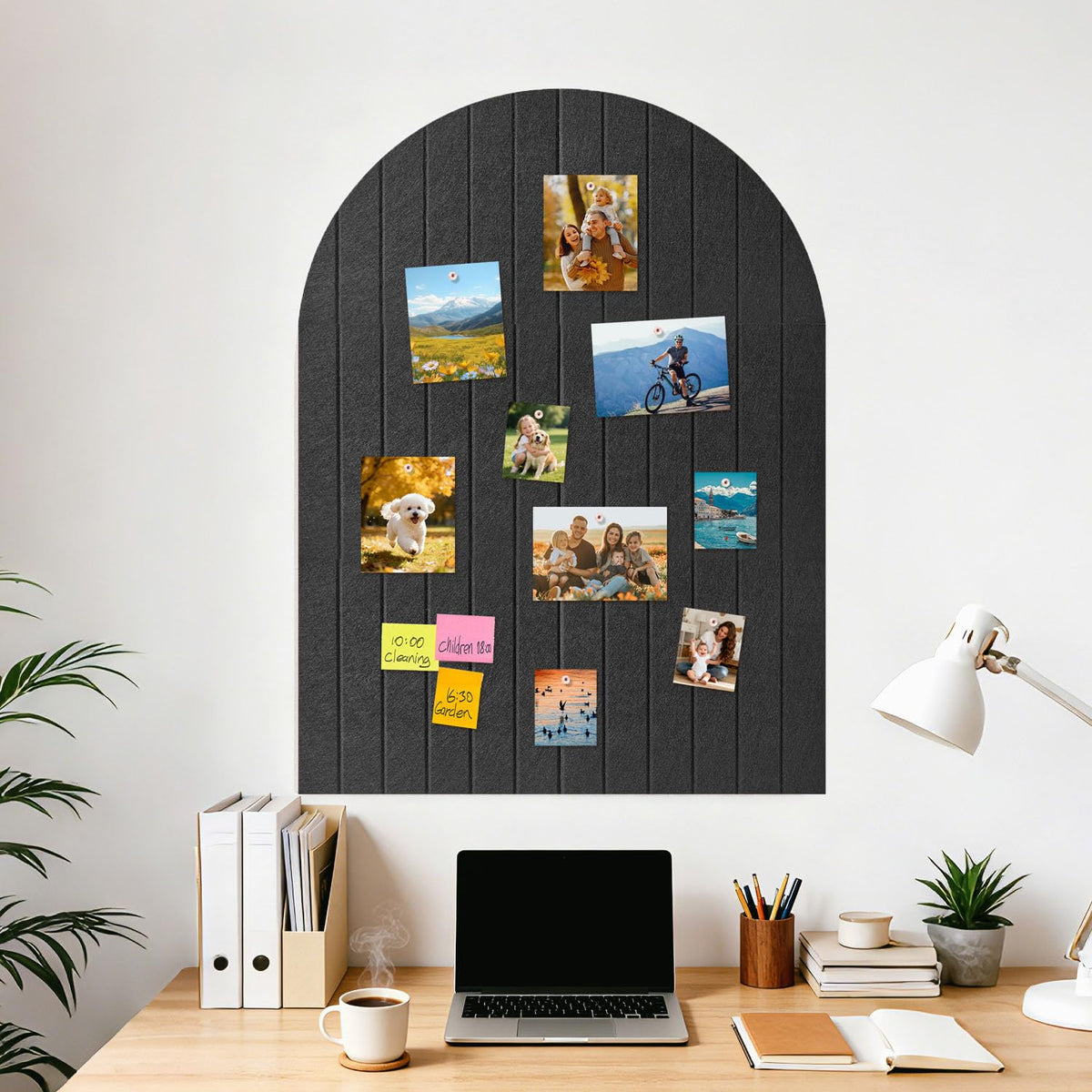 Arched Felt Bulletin Board, 31.5"x24" - Modern Fabric Pin Board for Office & Home Wall, Upgraded Adhesive, Damage-Free Installation, Reusable Wall Organizer for Notes, Photos Reminders (Black)