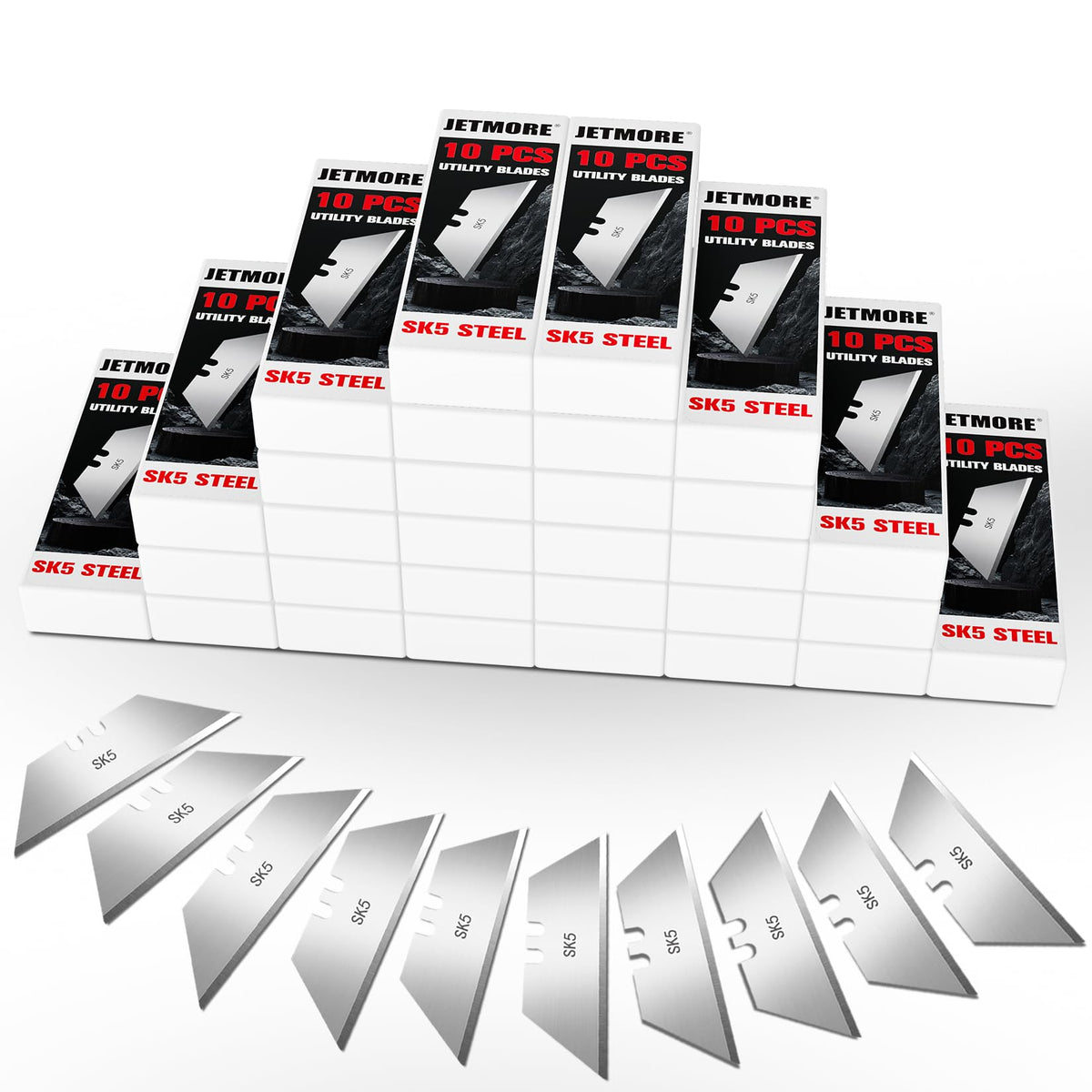 JETMORE 300 Pack Utility Knife Blades, SK5 Steel Box Cutter Blades, Blade for Box Cutter & Razor Knife, Sharp Utility Blades Refills for Construction, Home Repair, DIY, Office Use