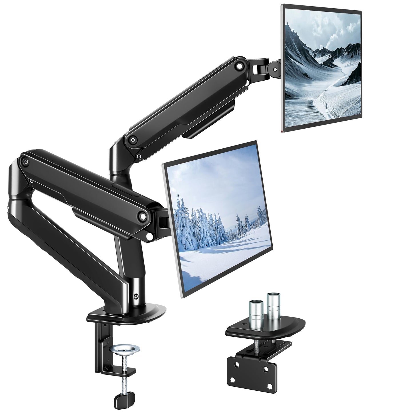 monTEK Dual Monitor Stand for Desk, 17-32 Inch Mechanical Spring Dual Arm, Heavy Duty Steel Adjustable Monitor Mount, Full Motion VESA 75x75/100x100, C-Clamp & Grommet, Holds Up to 20 lbs Each