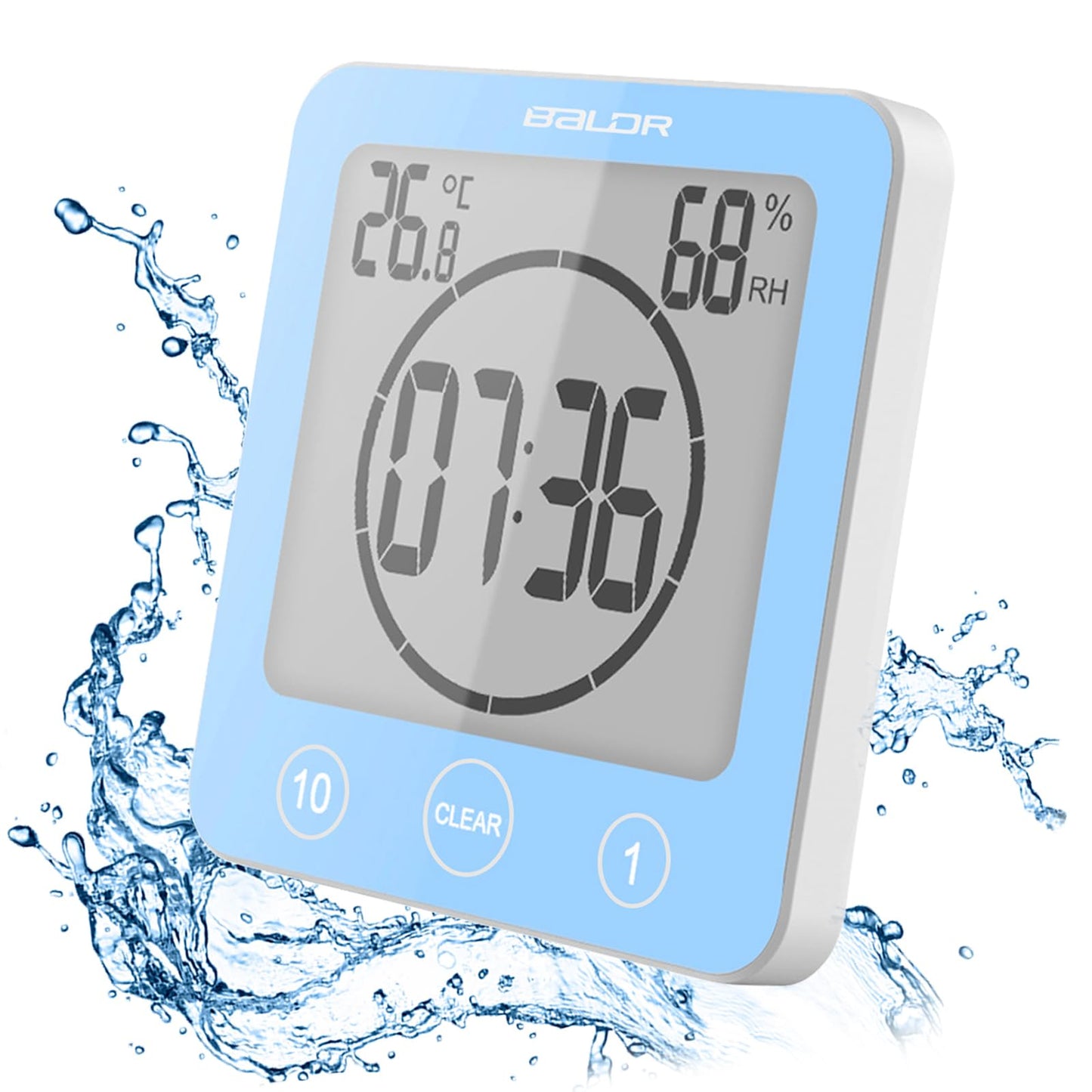 Digital Bathroom Shower Wall Clock Timer, LCD Digital Wall Clock with Suction Waterproof Temperature Humidity Gauge, Touch Screen Timer, Large Countdown Visual Timer Hanging Wall Clock