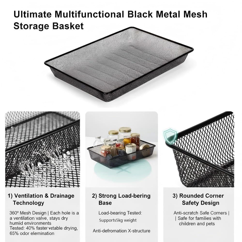 Metal Mesh Desk Organizer, Turn in Trays for Classroom School, Paper Letter Storage Basket for Teacher Office Home, and Storage Containers for Gift Wrap, and Crafts (2 Pack Black)