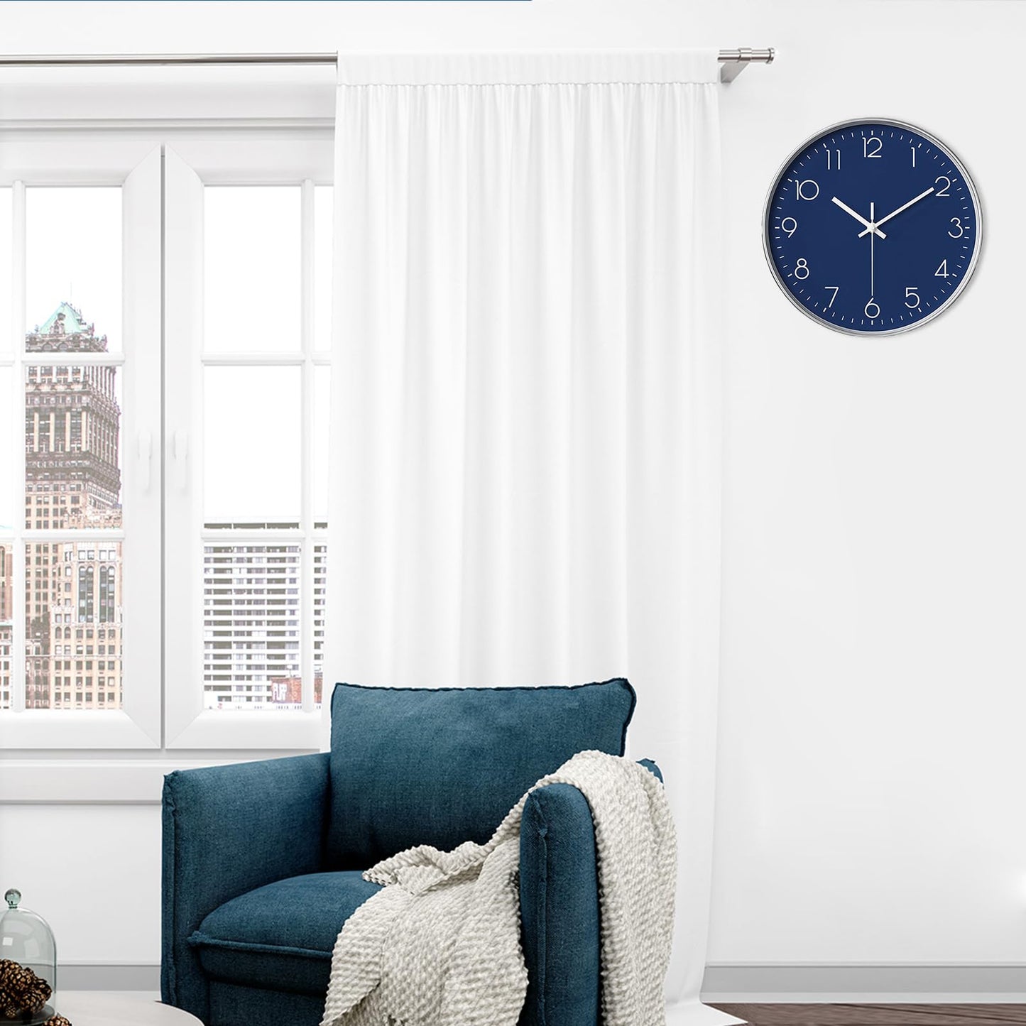 SENYURI Navy Blue Modern Wall Clock for Living Room Decor, 14 Inch Large Wall Clock Silent Battery Operated, Classic Round Analog Clock for Bedroom, Kitchen, Office, Bathroom, Outdoor Patio, Pool