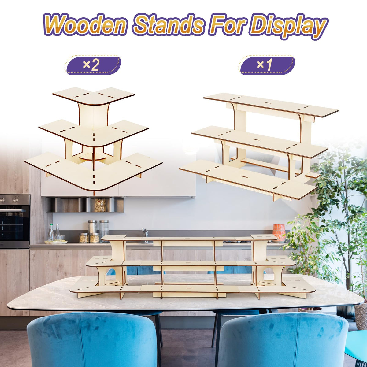 Flenpptly Retail Display Shelves Display Stand Retail Table Wooden 3 Tiers Display Rack Portable Shelf Rack for Retail Counter Top Craft Shows Farmers Market Tradeshows (2 Corner+1 Straight)