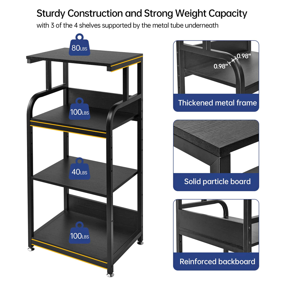 Fannova Printer Stand with Adjustable Shelf, 4 Tier Large Tall Printer Table with Wheels for Home Office Storage and Organization, Rolling Stand Cart for Computer Tower CPU Shredder, Black