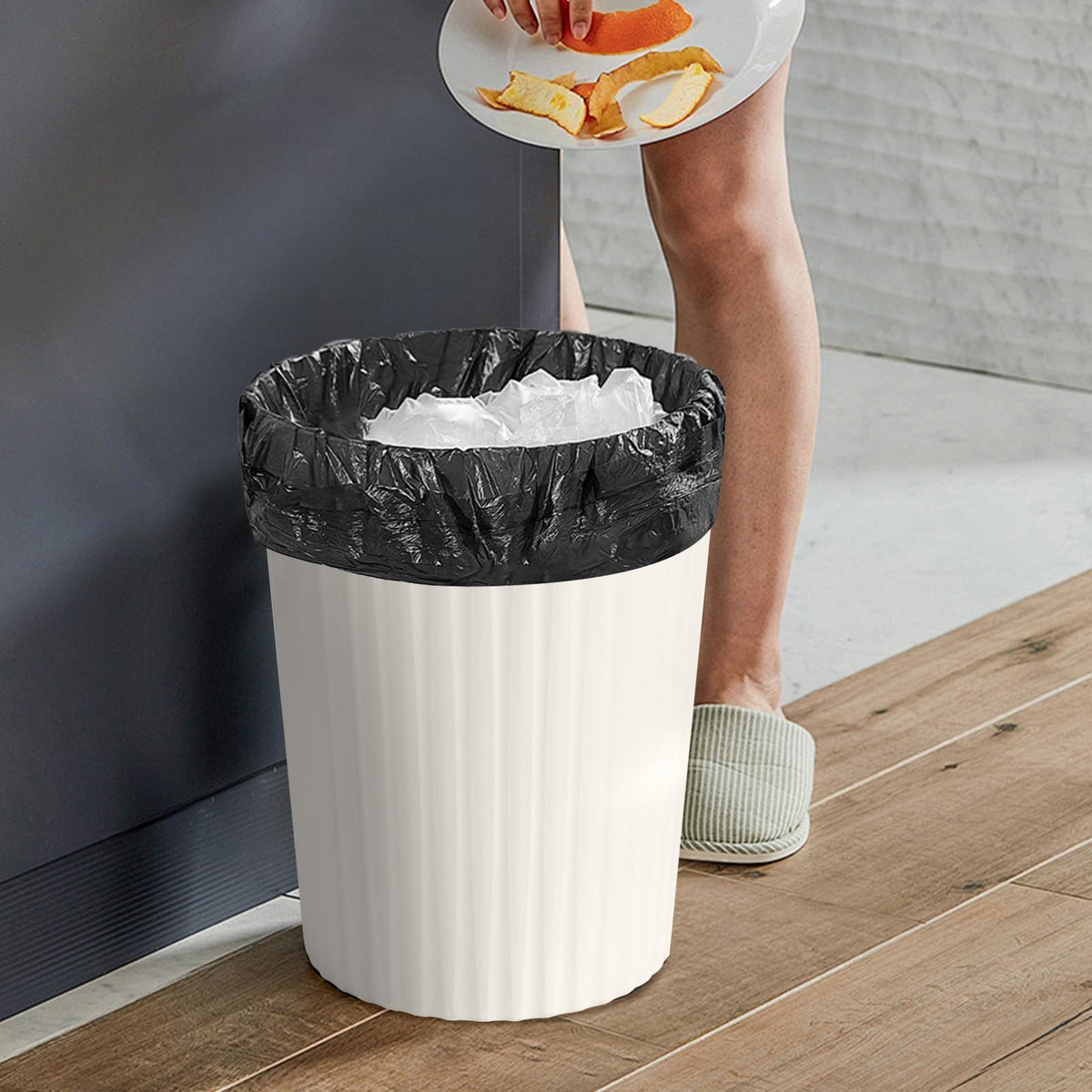 VKPLITE Versatile 2 Gallon Plastic Trash Can - The Compact Bin for Bathroom, Kitchen, or Home Office - Beige