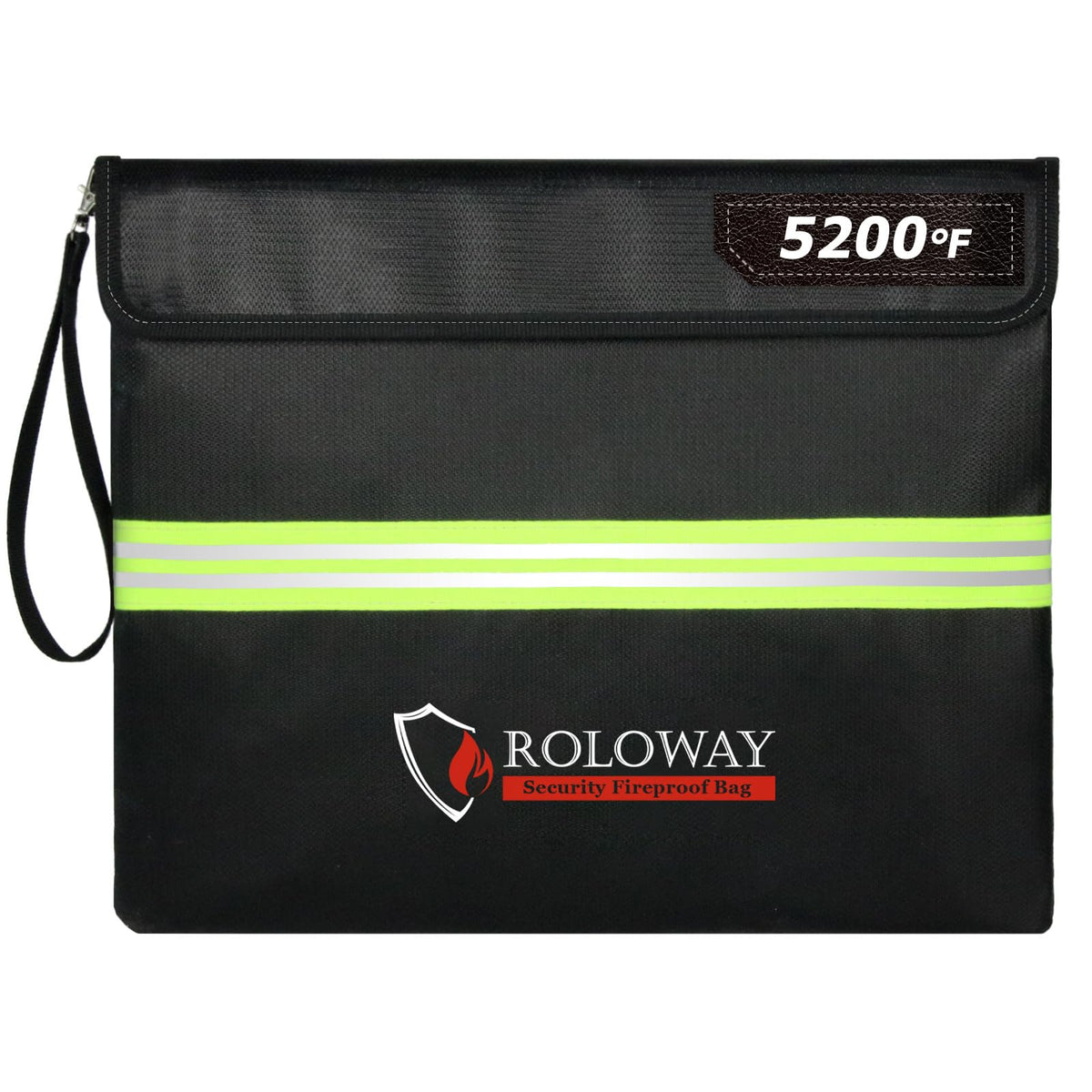 ROLOWAY Fireproof Document Bag (14 x 11 inch) with 5200℉ Upgraded Aluminum Foil Layer, Fireproof Bag for Documents with Reflective Strip and Zipper (Black)