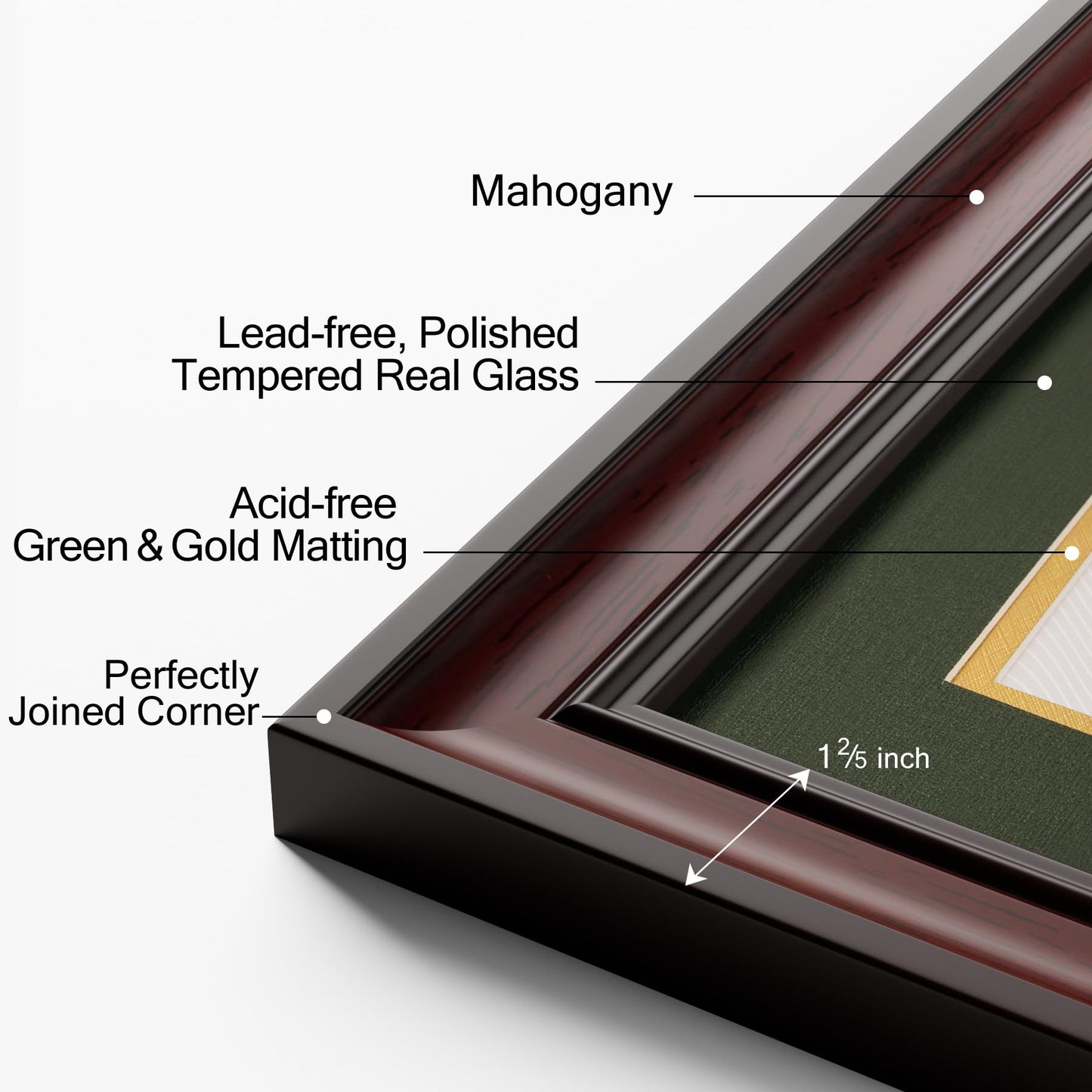 Yaetm 11x14 Diploma Frame, Certificate Frame with Tempered Glass, Display 8.5x11 Document with Dark Green Over Gold Acid-free Mat or 11 x 14 without Mat, Wide Molding (Single, Mahogany/Green)