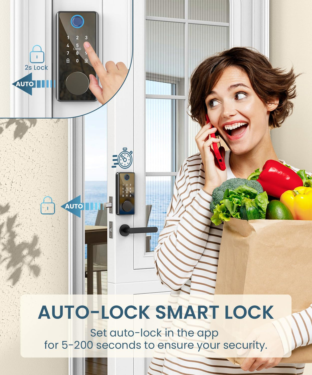 Keyless Entry Smart Deadbolt Lock – Keypad Fingerprint Touchscreen & App Control, Smart Door Lock, Easy Install for Home/Office, Auto-Lock