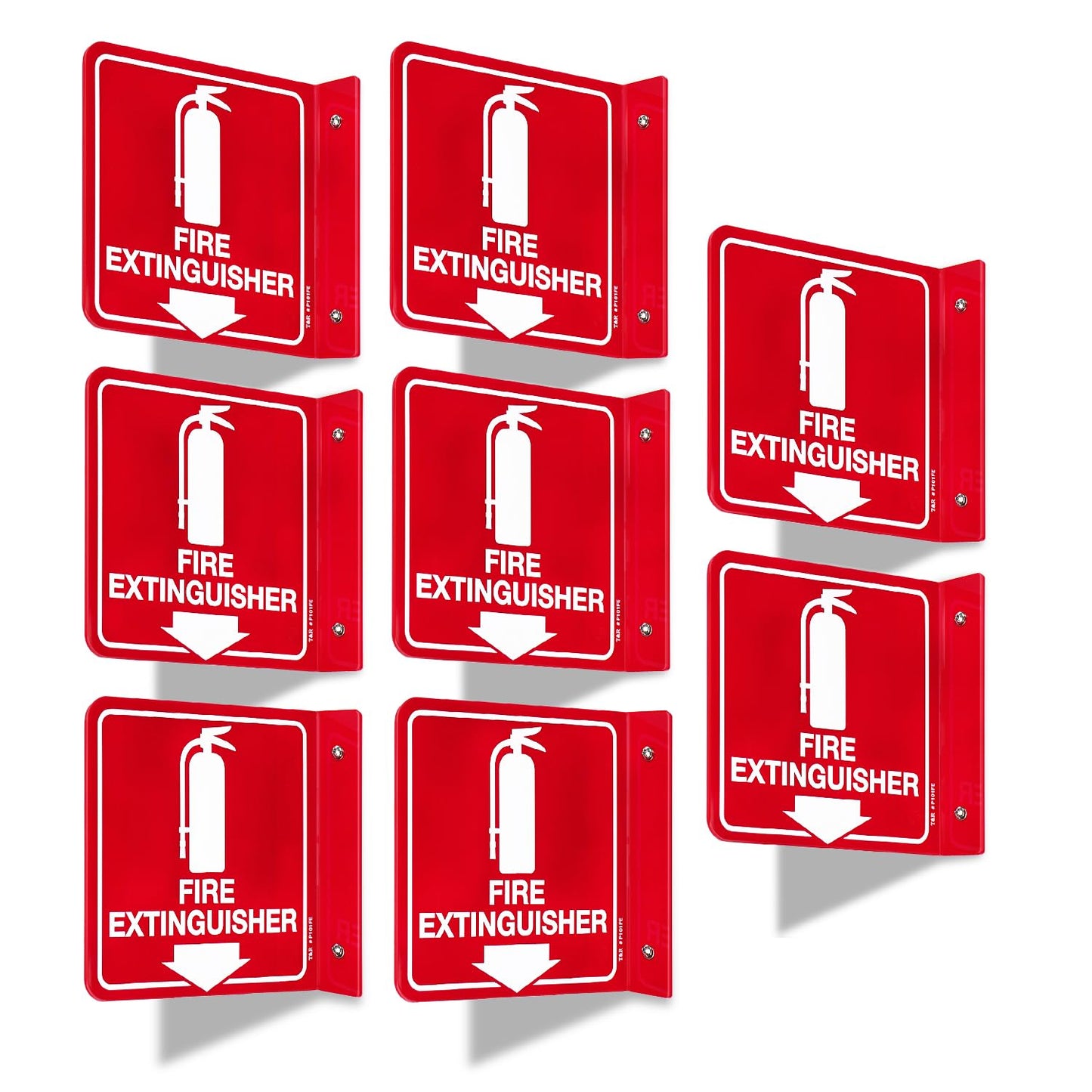 T&R Fire Extinguisher Sign, Fire Extinguisher with Down Arrow - 8 Pack - 6 x 6 Inches Acrylic, 2 pre-drilled holes, Includes Matching Screws, Use for Home Office/Business