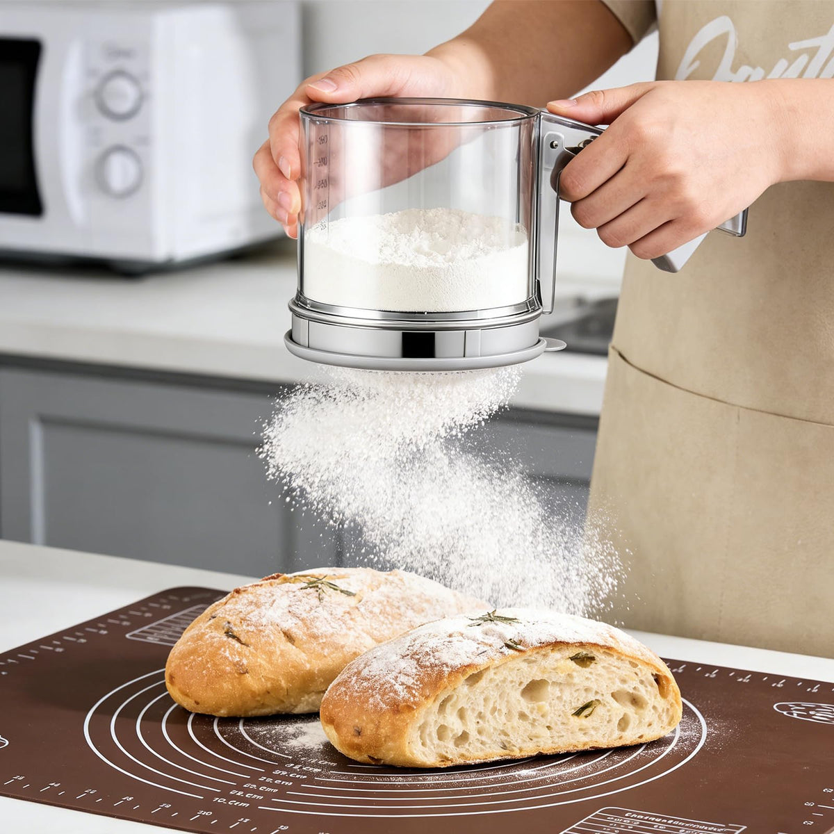 3 Cup Flour Sifter, Sifter for Baking Sifter Handheld Baking Sieve Food-Grade Double-Filter Stainless Steel Flour Sifter Non-Rust Sifter used for Rapid Screening of Flour Apricot Flour Sugar Powder