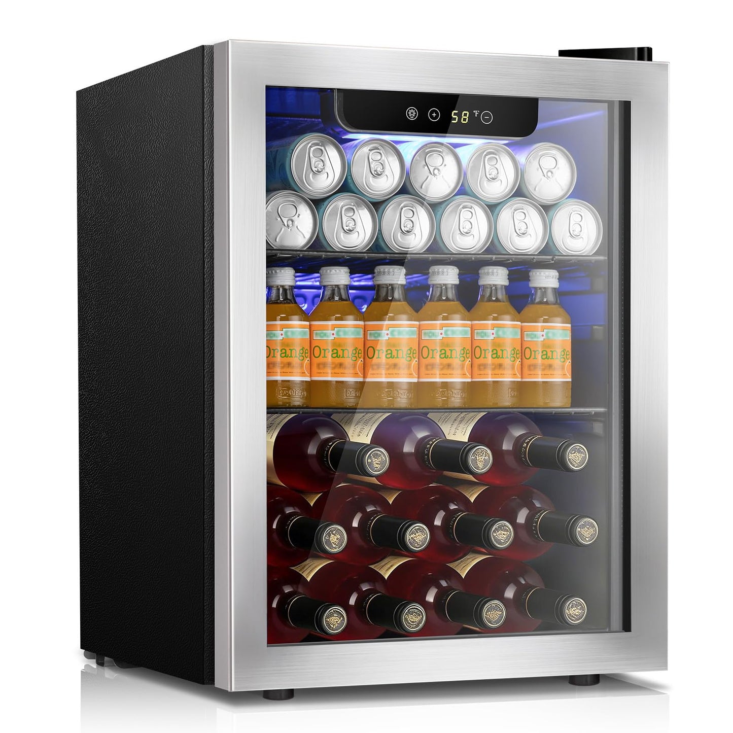 Kismile Mini Refrigerator Cooler 48L Beverage Fridge for 16 Bottle 68 Can,1.7 Cu.Ft Drink Fridge with Seamless Outer Frame,Electronic Temperature Control for Home/Bar/Office 40-61℉,Silver
