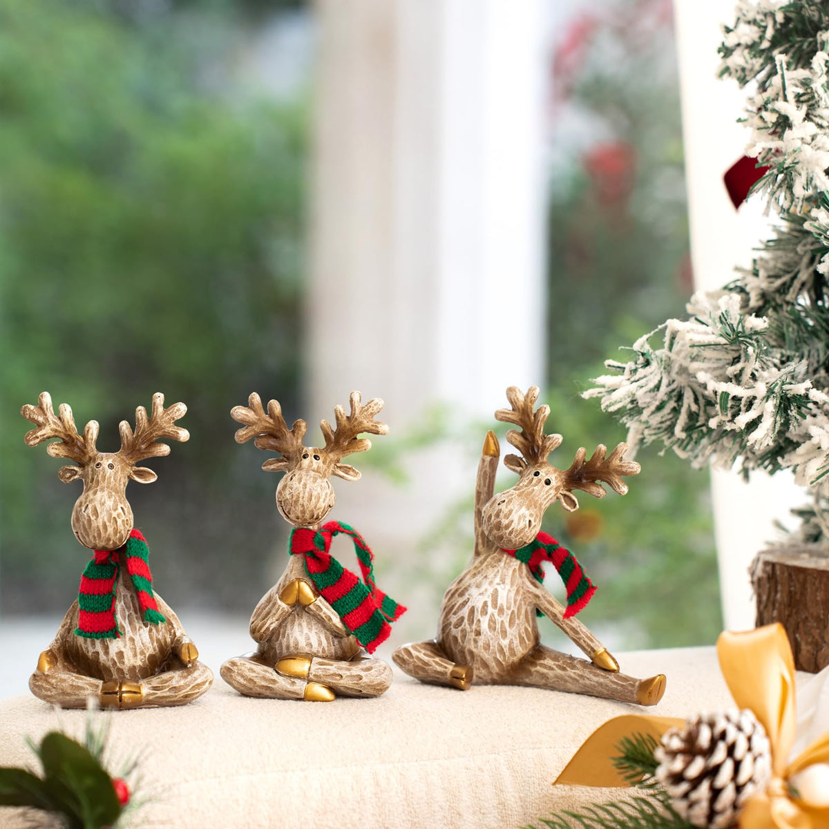 Moose Statue Home Decor.Yoga Decor Set Of 3.Collectable meditation table home decoration Figurines.Moose Figurines For Christmas Gift.Handmade Home Decoration For Living Room. Bring dignity to family.