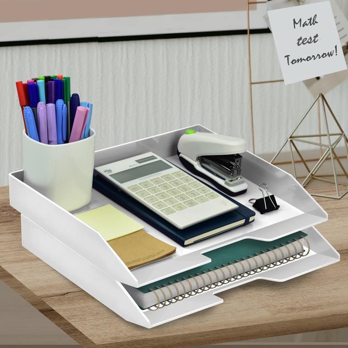 Acrimet 2 Tier Paper Organizer Letter Tray – Plastic Stackable Desk File Organizer, Side Load Paper Sorter for Letter/A4 Office File Folder Holder – White