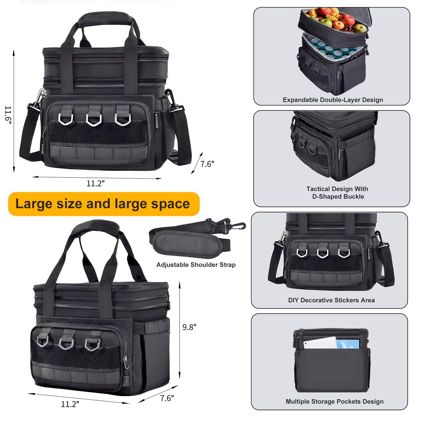 JOINGO Tactical Lunch Box for Men Women-Insulated Leakproof Lunch Bag with Adjustable Shoulder Strap, Durable Expandable Cooler Bag for Work Office Travel Camping Hiking, Large Meal Pail Adults(Camo)