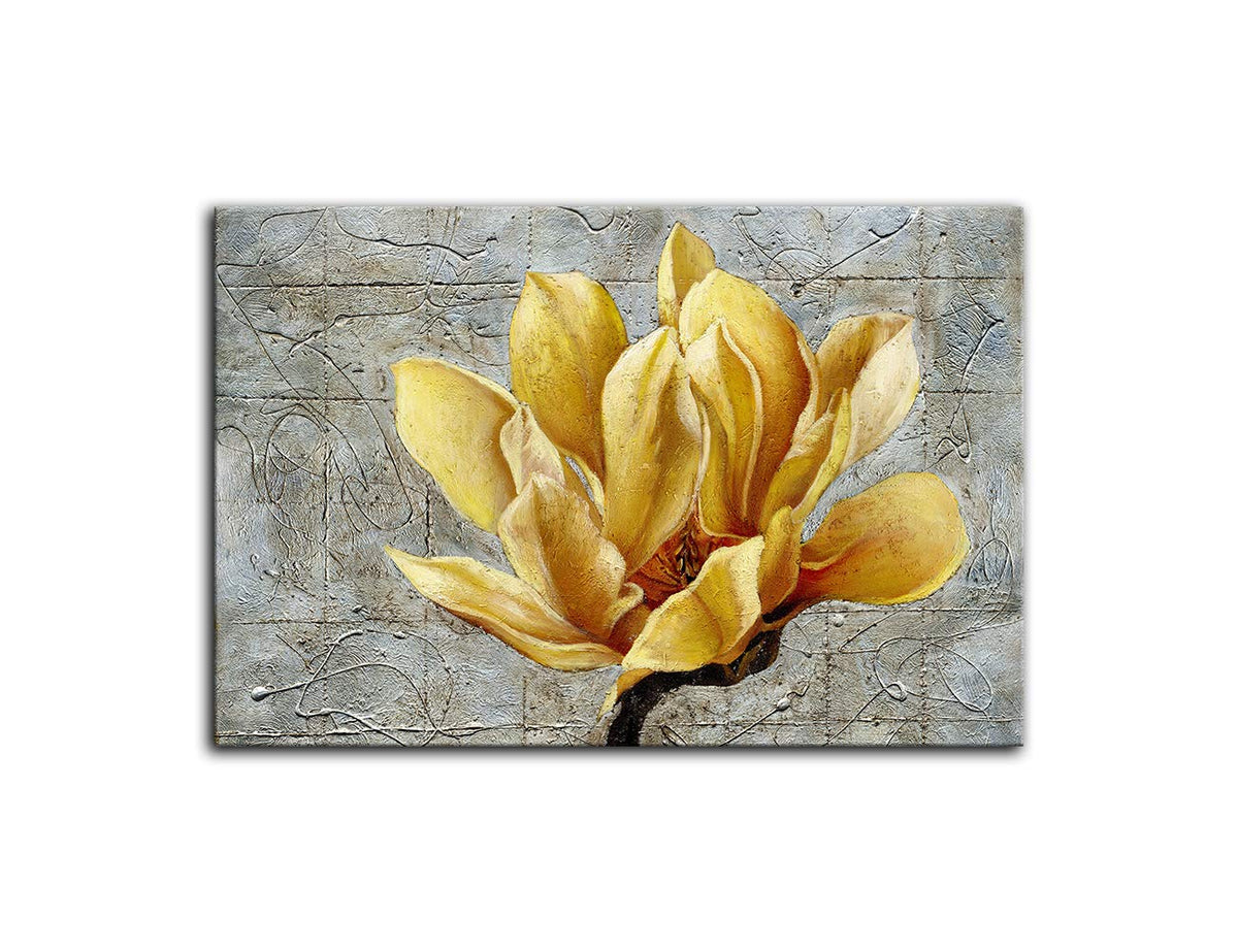 Urttiiyy Yellow Grey Flower Wall Art Abstract Gray Background Print on Canvas Home Decor Decal Pictures Poster for Bedroom Living Room Printed Painting Gifts Framed Ready to Hang - 36''x24''