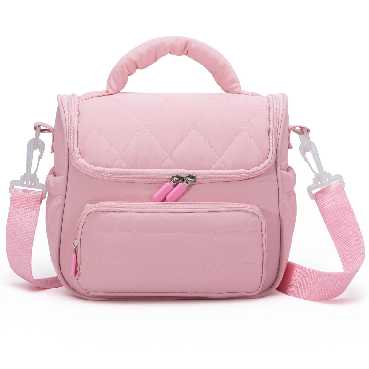 HASHMUST Lunch Bag for Women Adults, Portable Insulated Puffer Lunch Tote Bag, Reusable Leakproof Lunch Box Cooler with Handles For Work Picnic Travel Trip - Pink