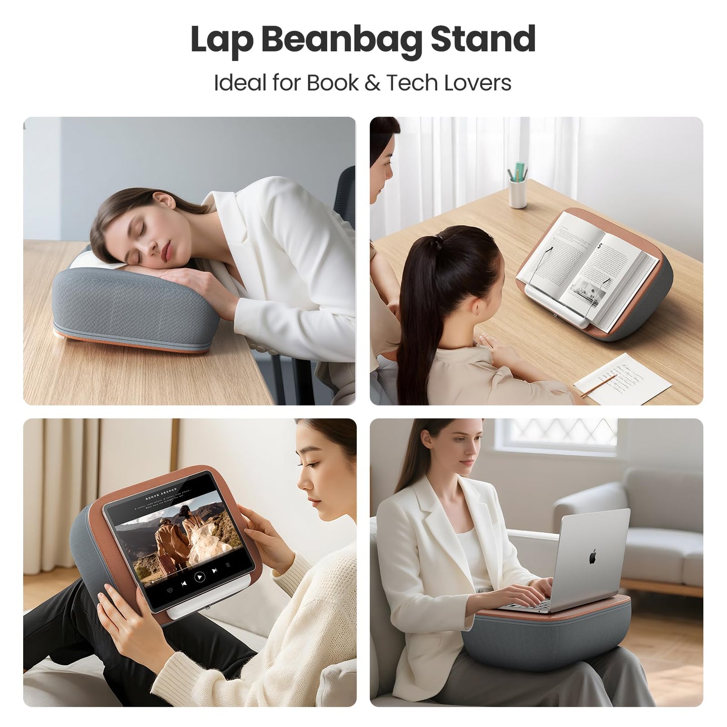 Tounee Book Holder Stand - Ultra Soft Lap Beanbag Pillow for Books, Tablets, iPads & Kindle - Hands-Free Reading & Viewing in Bed/Couch - Reduces Neck Strain - Perfect for Book & E-Readers Lovers