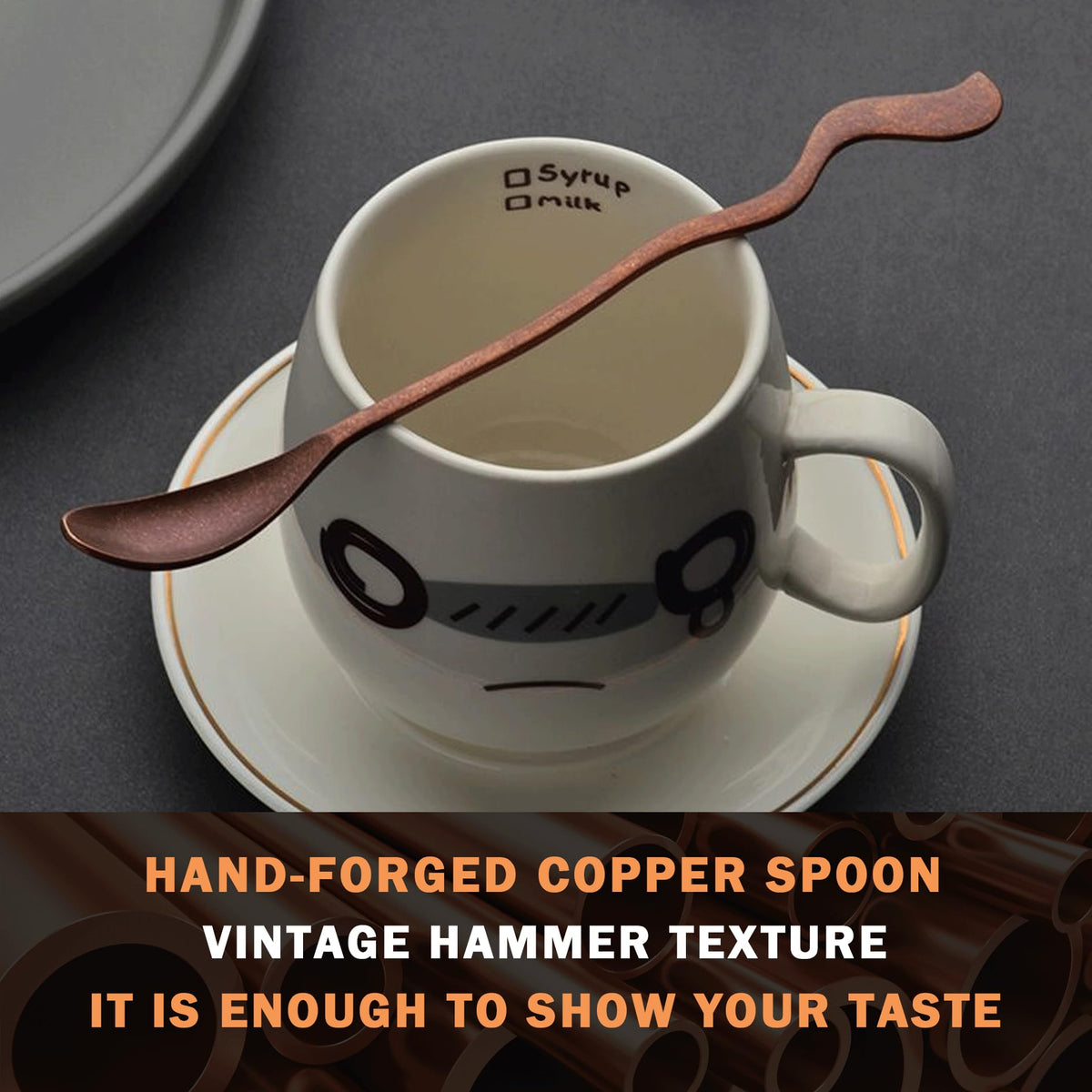 Purecopper 7.08-Inch Vintage Coffee Spoon, Hand-Forged Antique Copper Spoon, Suitable for Stirring Coffee, Milk, And Cocktails (1)