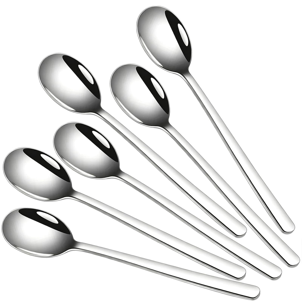 FYLFOTA Set of 6 Spoons, 8 Inch Korean Spoons with Long Handles, Stainless Steel Soup Spoons for Home, Kitchen & Restaurant,Dishwasher Safe (8inch)