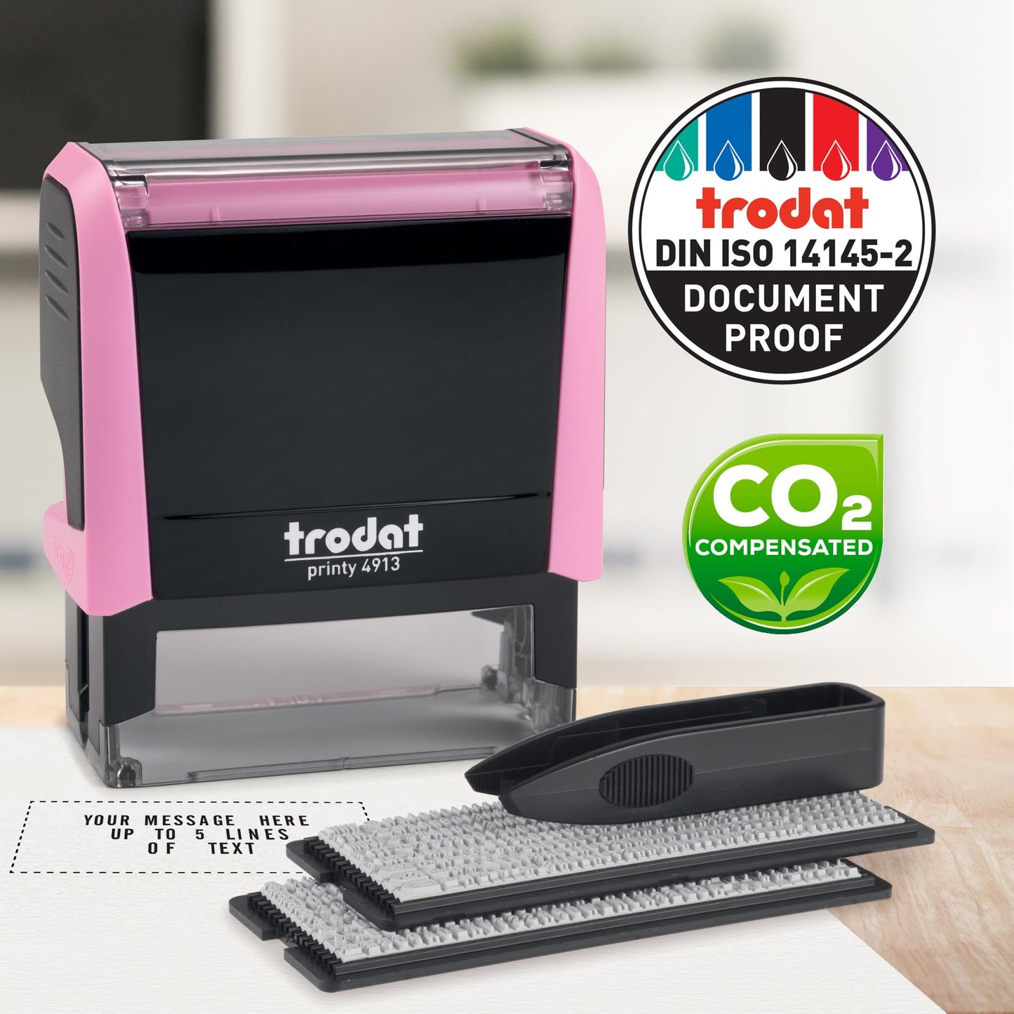 Trodat Printy 4913 Self-Inking Do It Yourself (DIY) 5 Line Personalized Custom Message Stamp with Black Ink (Pink)
