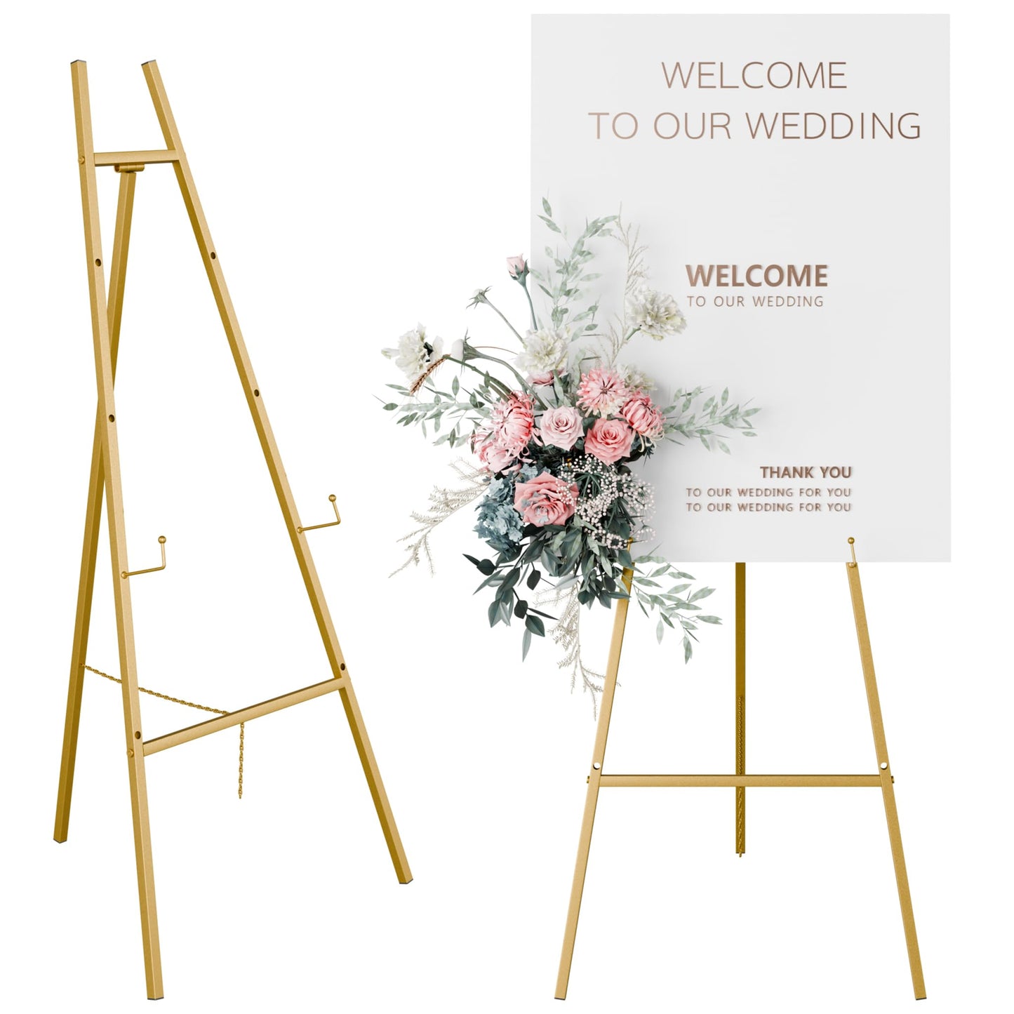 Gold Easel Stand for Sign, Heavy Duty Easel, 4-Tier AdjustableArt Easel for Painting, Wedding Sign 1pc