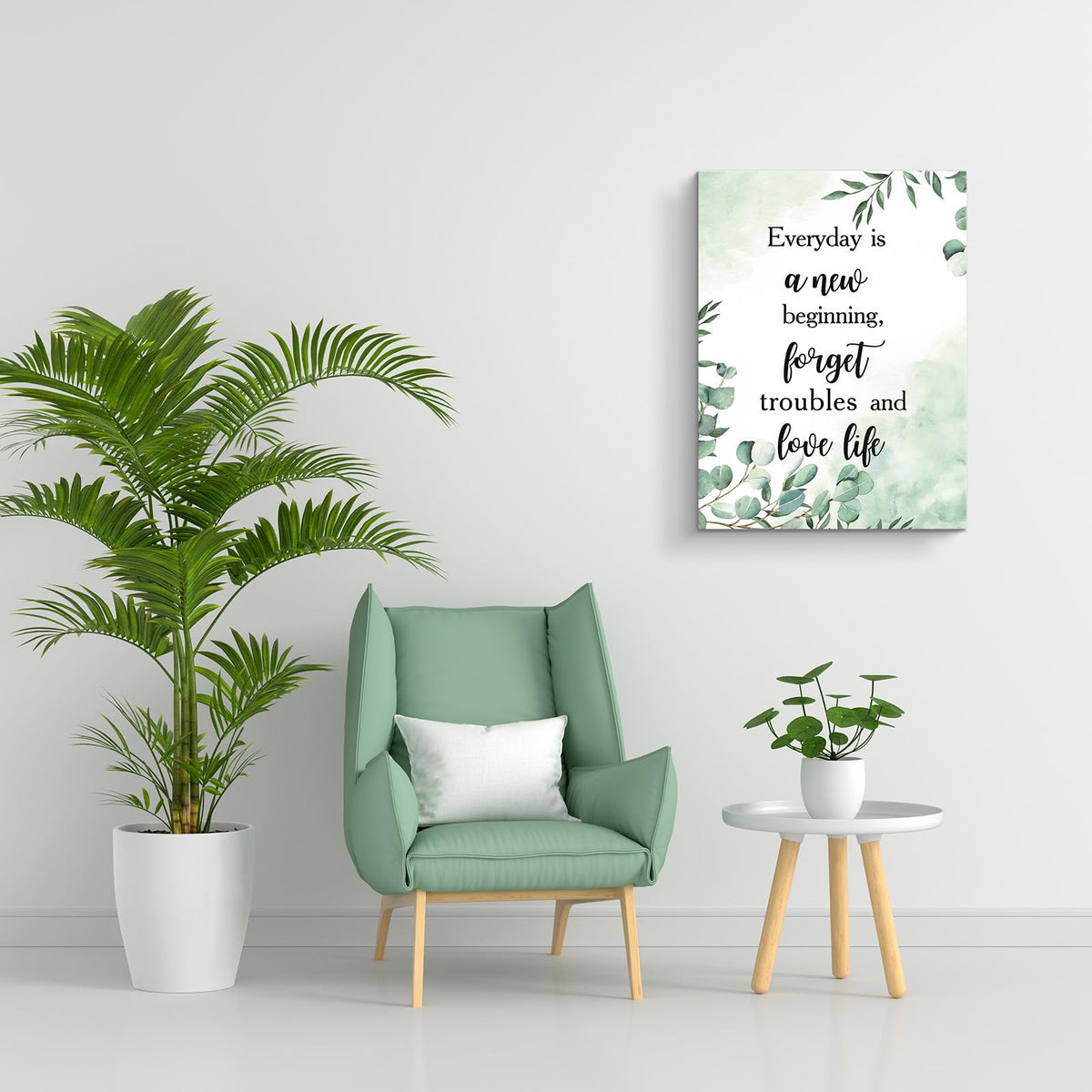 Framed Inspirational Wall Art –Botanical Canvas Print posters, Green Leaf Painting pictures for Bedroom, Living Room, Bathroom, Office, Motivational Quote Picture, Ready to Hang 12x16Inch