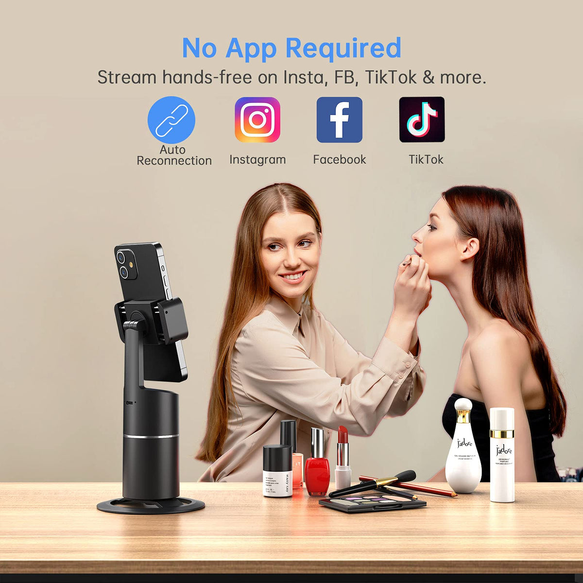 camrola Auto Face Tracking Phone Holder, No App Required, 360° Rotation Face Body Phone Tracking Tripod Smart Shooting Camera Mount for Live Vlog Streaming Video, Rechargeable Battery-Black