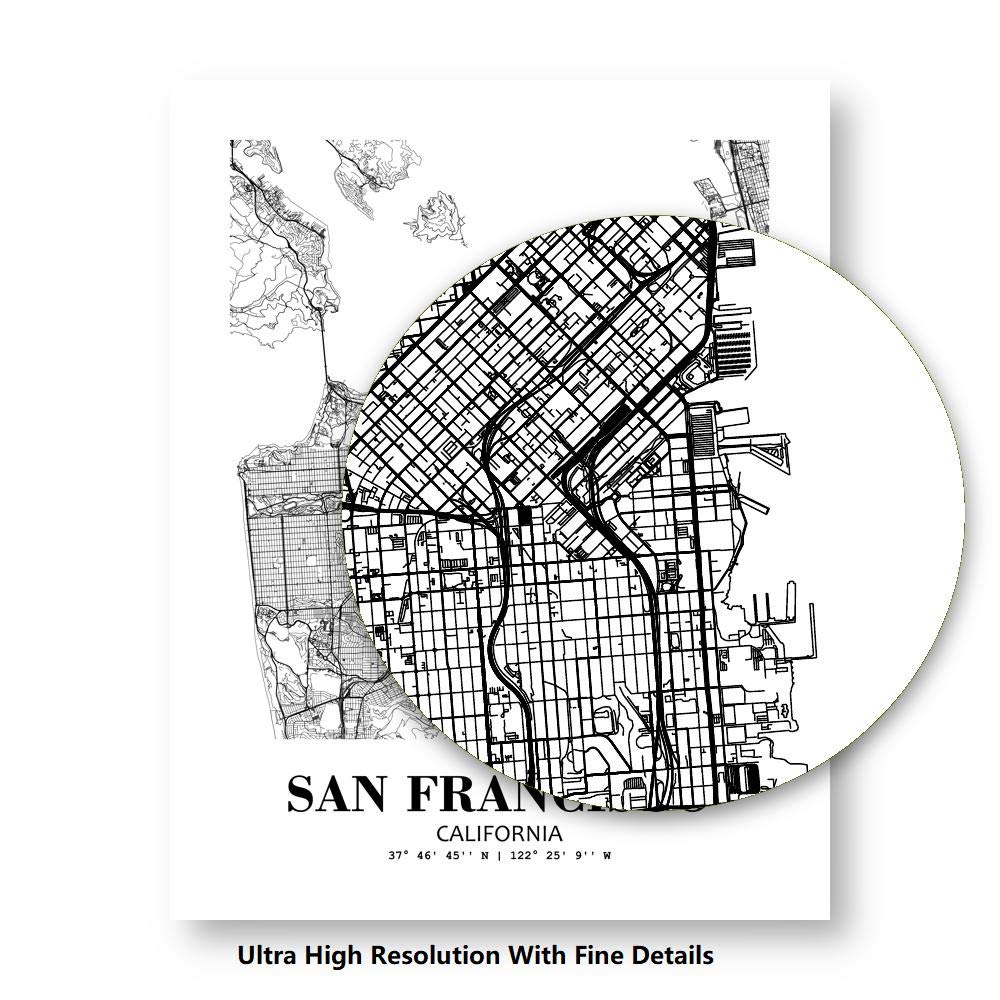 Eleville 8X10 Unframed San Francisco California City View Abstract Road Modern Map Art Print Poster Wall Office Home Decor Minimalist Line Art Hometown Housewarming wgn474