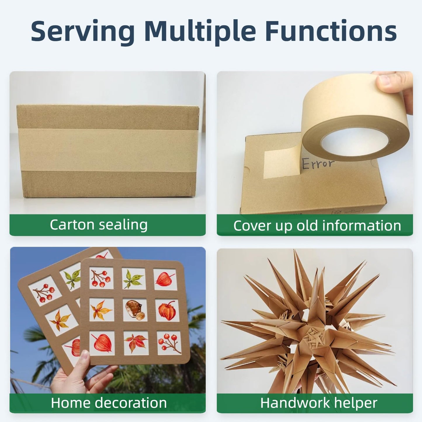 Hijelyn Eco-Friendly Brown Paper Packing Tape 66 Yards x 6 Rolls Recyclable Kraft Packaging Tape for Moving Shipping Mailing, Odorless and Quiet Box & Carton Sealing Packaging Supplies 2 Inch Width