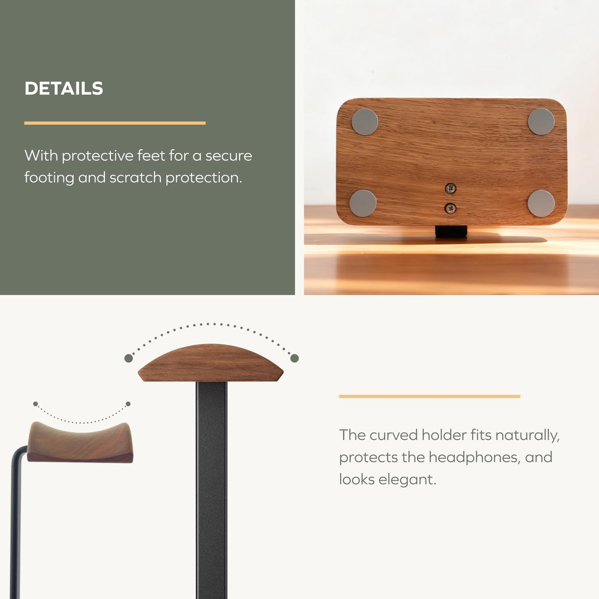 muso wood Walnut Headphone Stand, Wood Headset Stand with Storage Base, Headphones Holder for Gaming, Office, and Home Desk - Compatible with AirPods Max, Bose, Razer (Black)